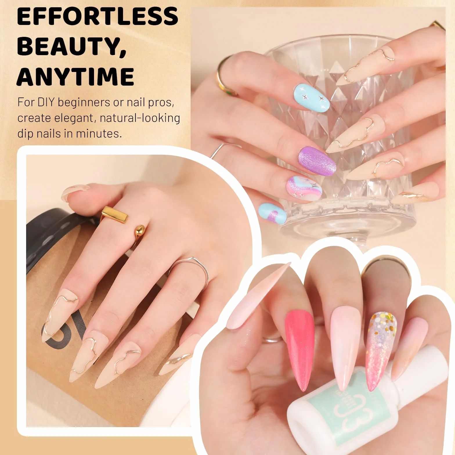 Aokitec Zestaw płynów do zanurzania w proszku, 4 x 10 ml, do zanurzania paznokci akrylowych, do zanurzania paznokci akrylowych