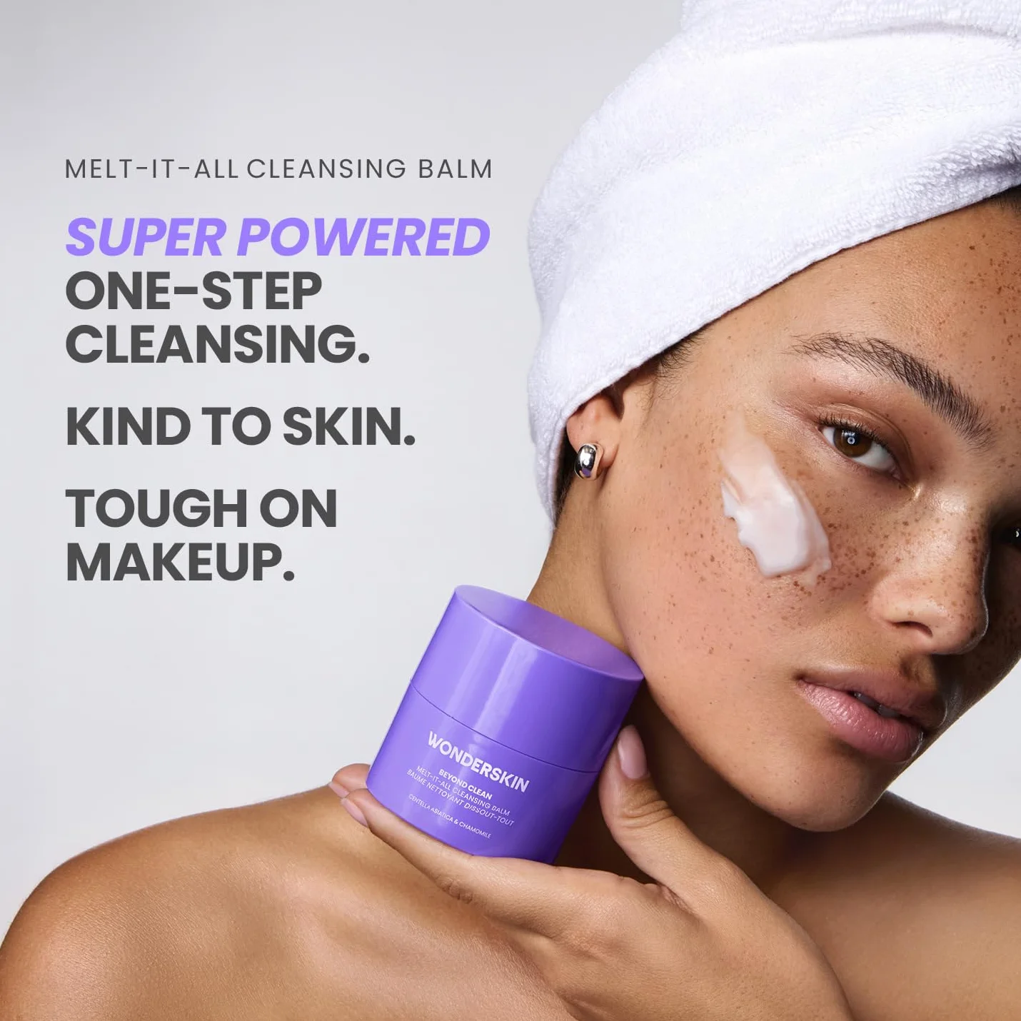 Wonderskin Cleansing Balm - Melt It All Balm to Milk Mleczko do demakijażu, delikatnie nawilżający płyn do mycia twarzy z wąkrotką azjatycką i rumiankiem