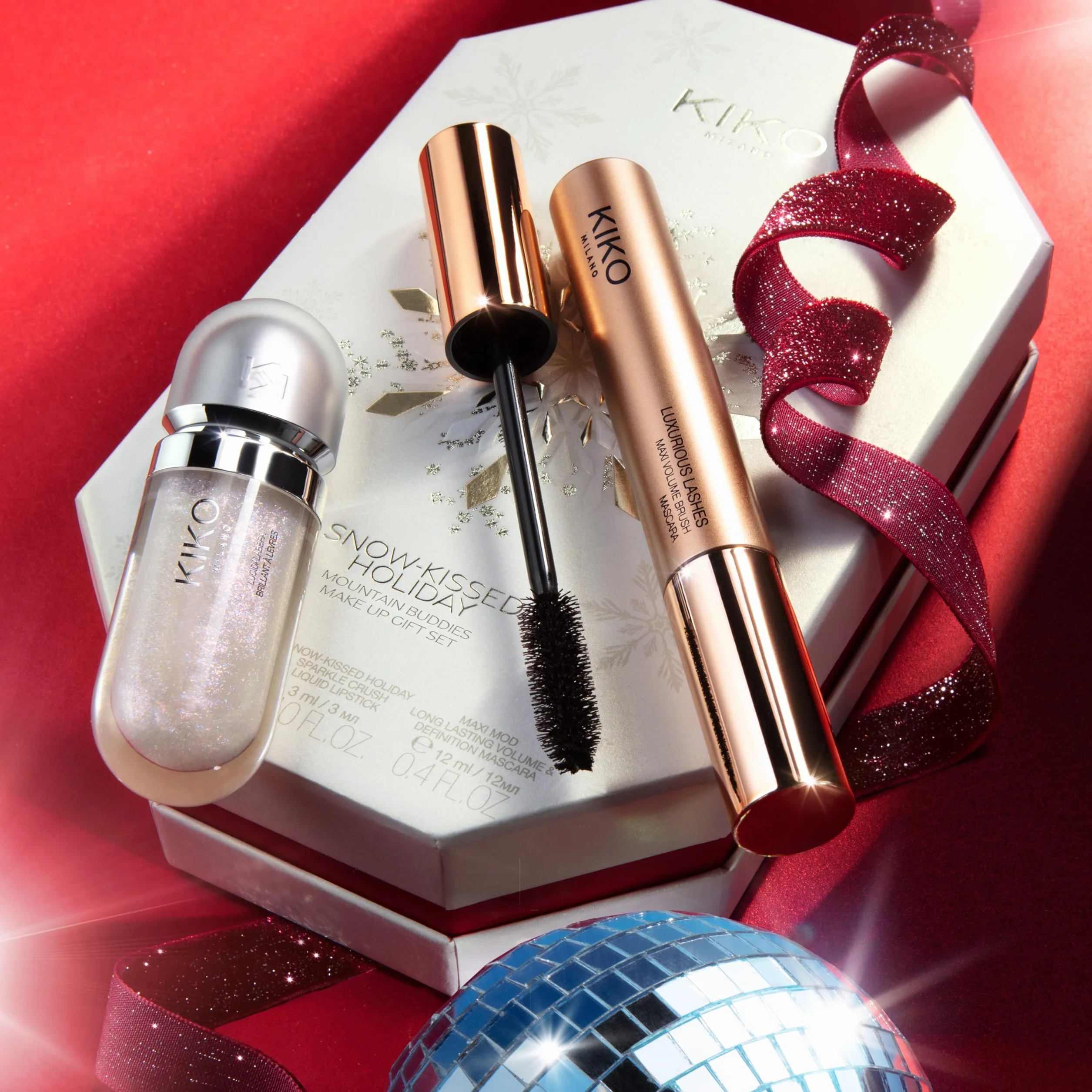 KIKO Milano Snow-Kissed Holiday Mountain Buddies Make Up Gift Set, Zestaw Upominkowy Do Makijażu: Błyszczyk Do Ust 3D Hydra I Tusz Do Rzęs