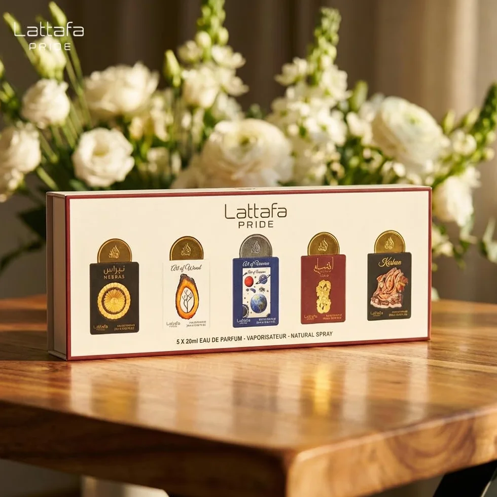 Lattafa Zestaw upominkowy Pride Perfumy z kolekcji nr 3 (5 x 20 ml) | Luksusowy zestaw upominkowy perfum dla mężczyzn i kobiet | arabskie długotrwałe zapachy | Mini spray podróżny