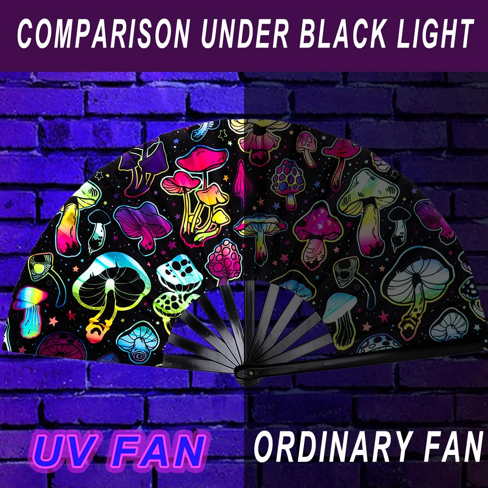 UV Glow Rave Składany wachlarz Rave Składany wachlarz Ręczny wachlarz Duży wachlarz Rave Clack do tańca, drag queen, imprez, festiwali muzycznych, festiwali, występów, karnawałów