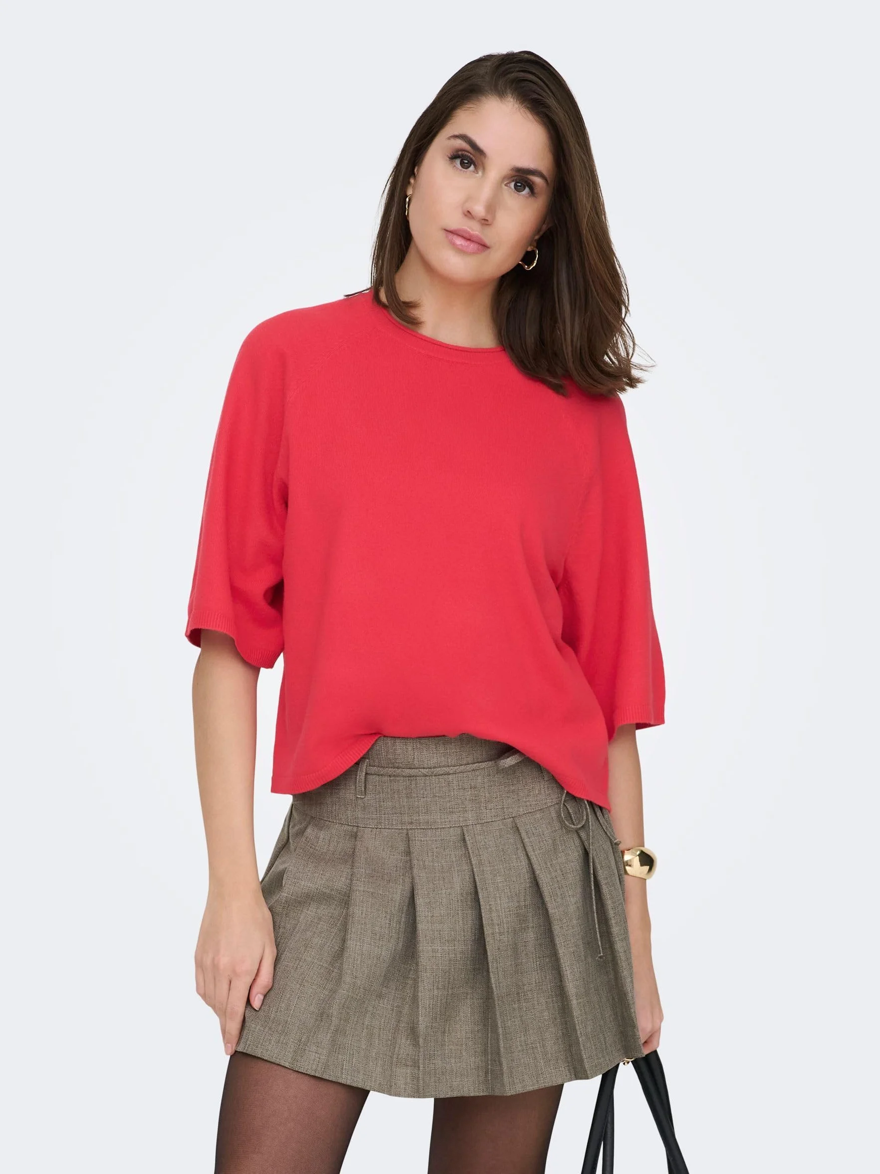 ONLY Onlloyal Knt Nca sweter z okrągłym dekoltem 3/4, czerwono-mars czerwony, M damski, Czerwony – Mars Red, M