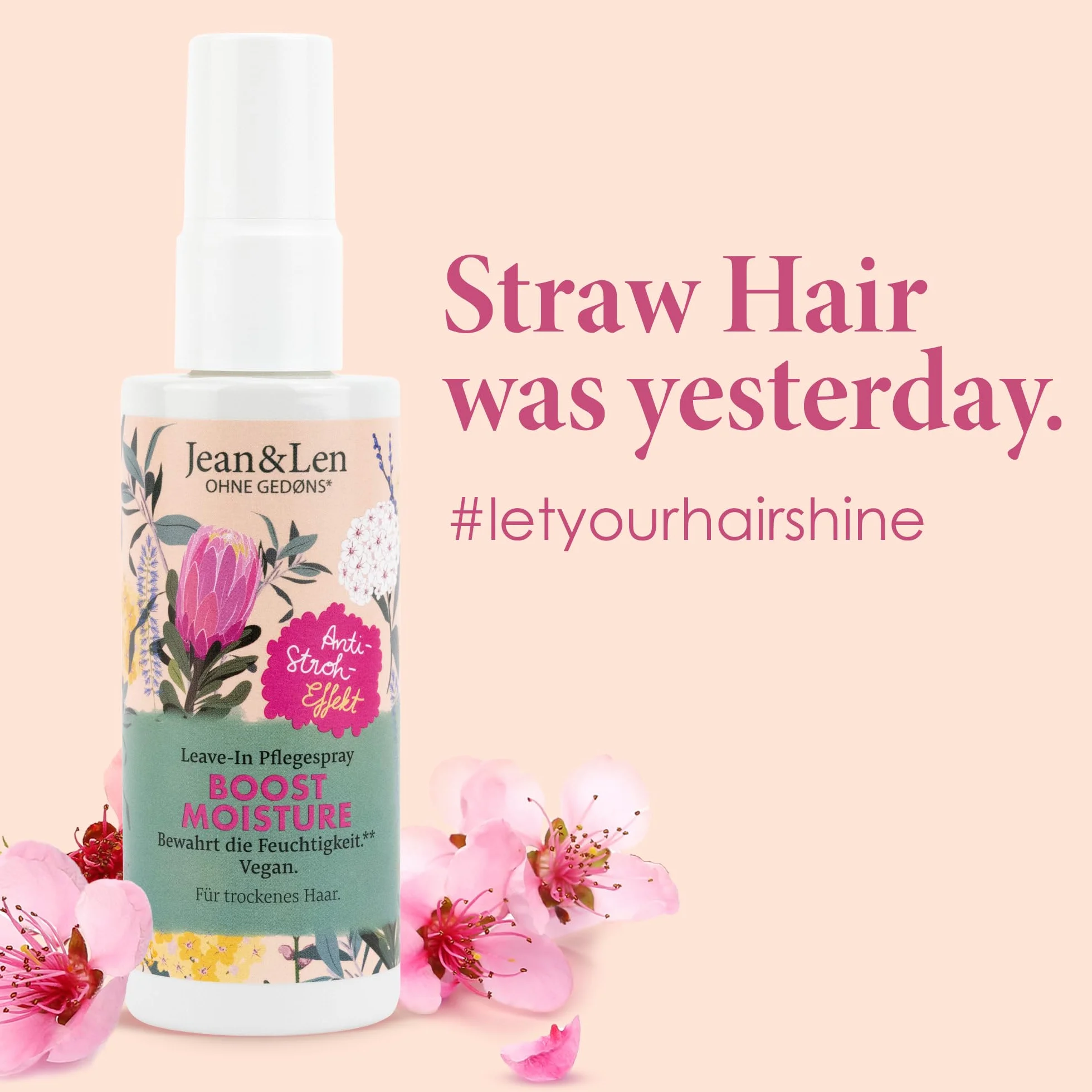 Jean & Len Filozofia specjalna pielęgnacja włosów Boost Moisture Leave In, zapewnia Twoim włosom bardzo dużo nawilżenia, sprawia, że włosy łatwiej się rozczesują, nadaje mu blask, 100 ml, 1 sztuka