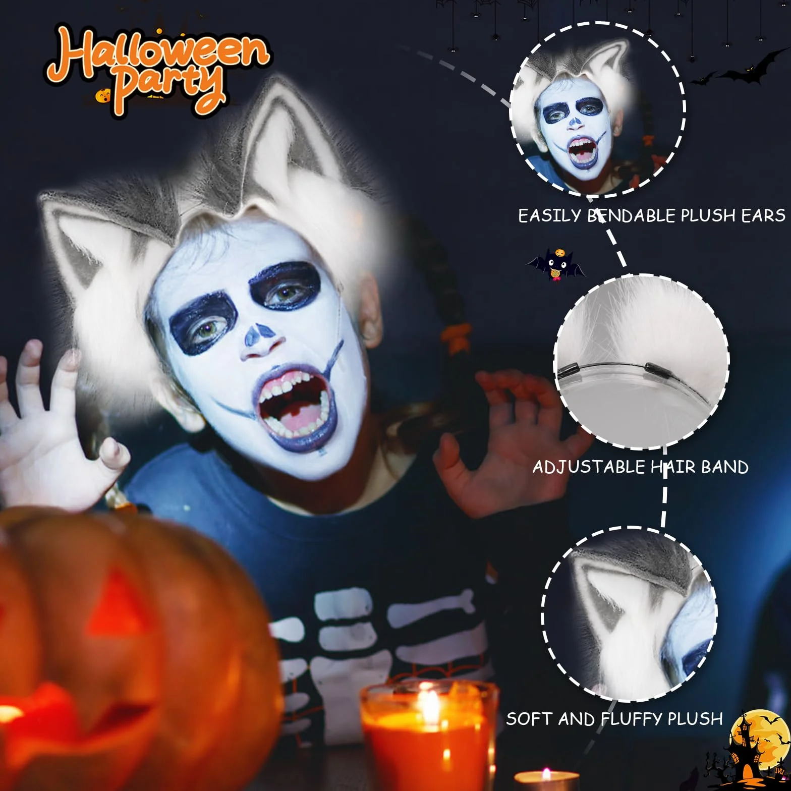 Ulikey Zestaw do przebierania się wilka, lisi ogon, Halloween, sztuczne futro, kocie uszy pluszowe, wilk, lisi ogon, zestaw z opaską na czoło i rękawiczkami, na Halloween, karnawał