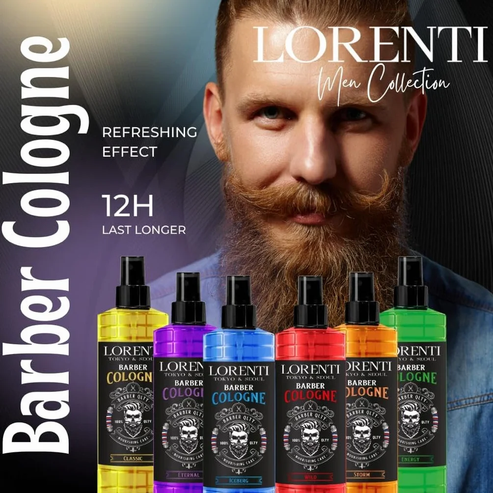 LORENTI TOKYO & SEOUL Barber Cologne 400 ml Storm spray po goleniu dla mężczyzn | woda zapachowa do golenia dla mężczyzn - Barber Eau de Cologne z praktycznym dozownikiem z pompką | orzeźwiający i