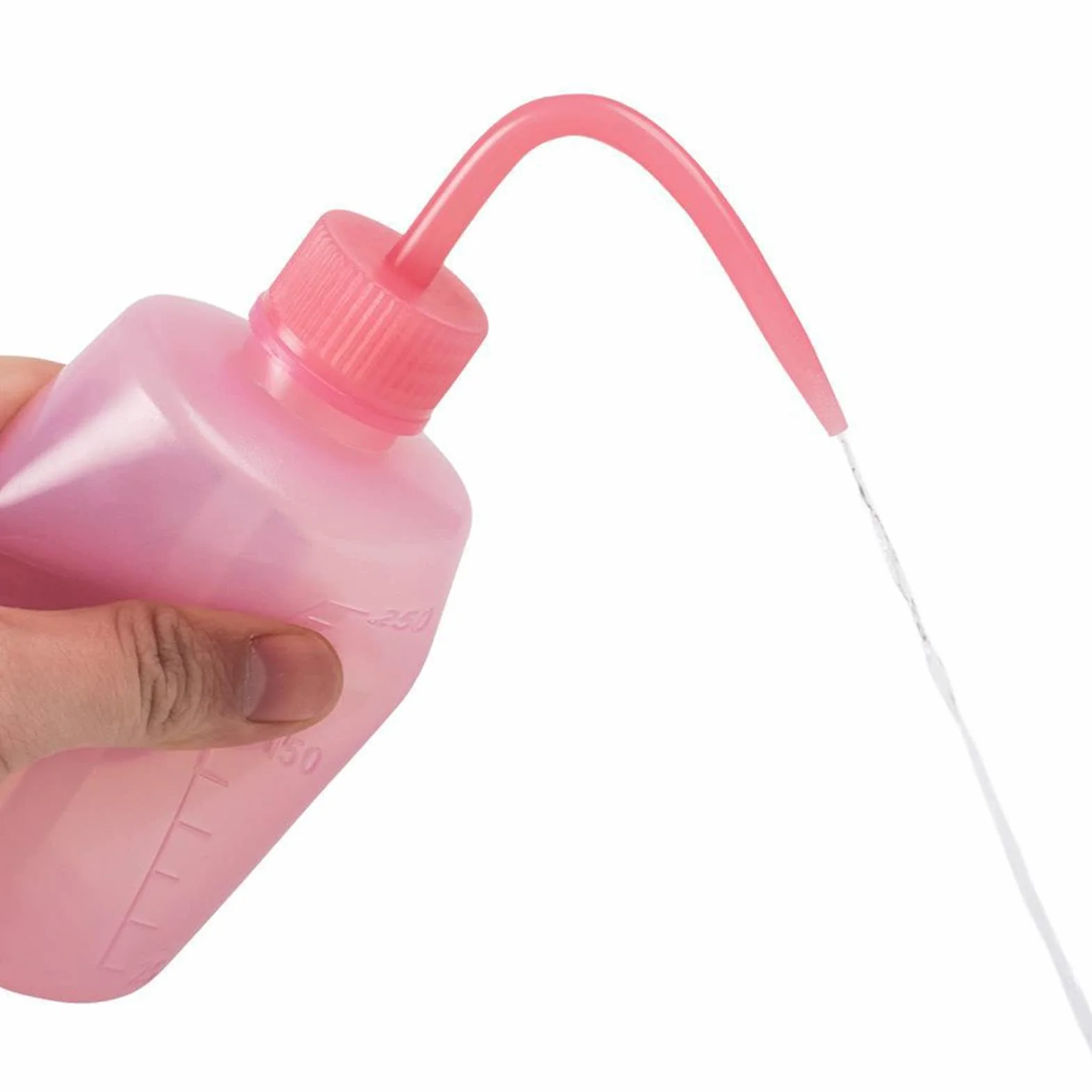 Wyciskacz do Butelek z wodą do Rzęs, 250ml Plastikowe Zakrzywione Narzędzia do Dysz, Przenośna Butelka do Mycia Tatuaży dla Fryzjerów (Różowy)