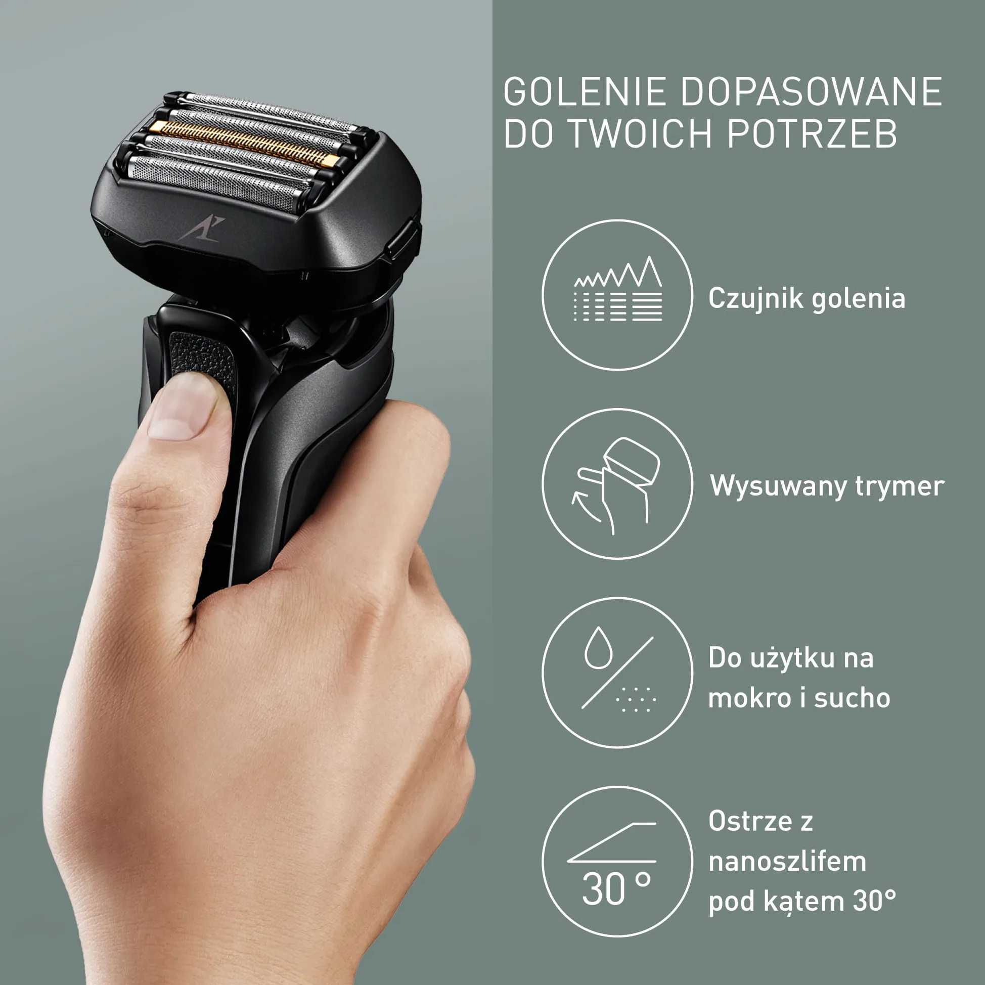 Panasonic ES-LV6U golarka elektryczna z 5 ostrzami, elastyczna głowica 20D, czujnik golenia, szybkie ładowanie, wysuwany trymer, etui, czarna