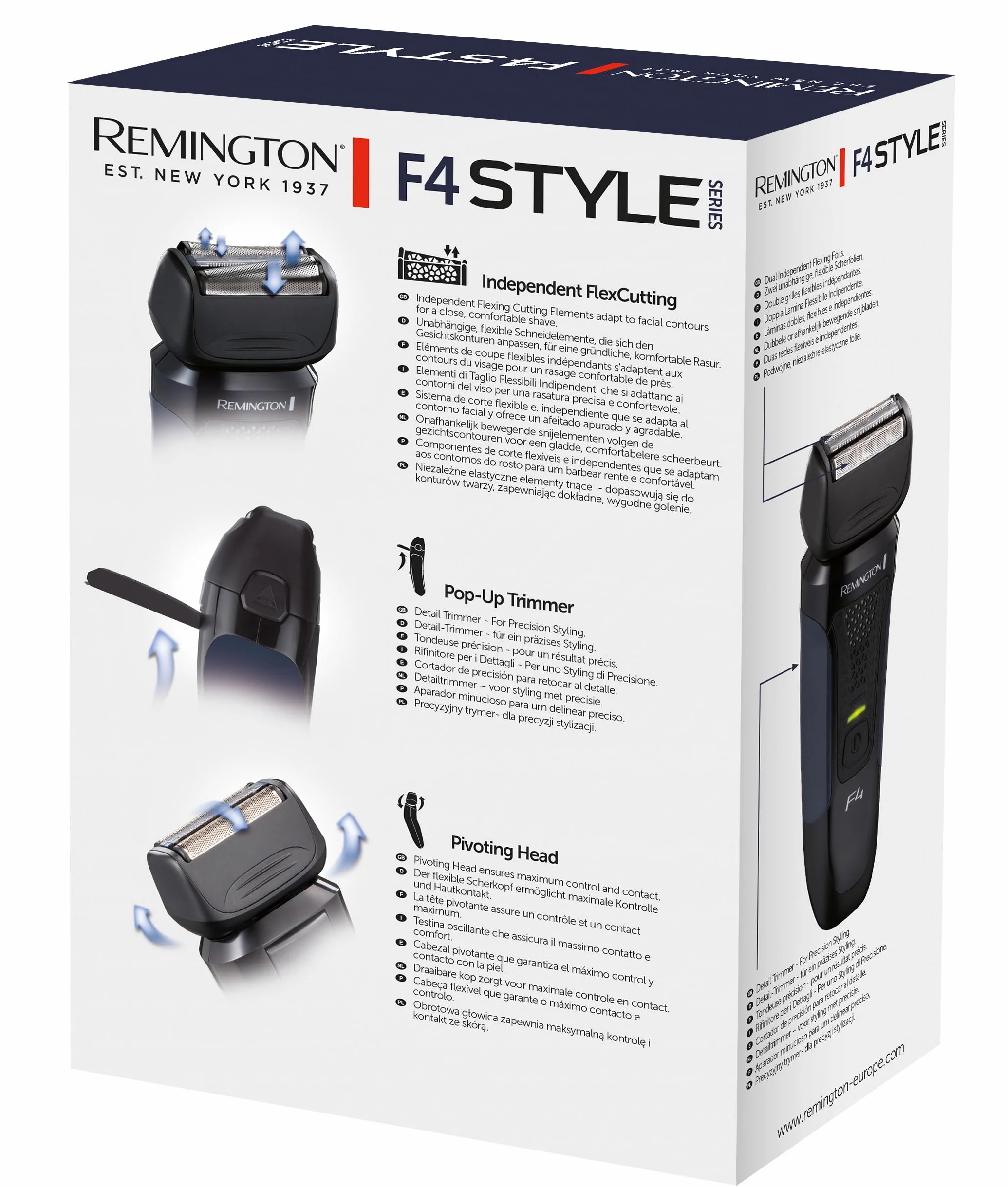 Remington golarka męska, elektryczna, foliowa, bezprzewodowa, wodoodporna, do golenia na sucho i mokro, nasadka do 3 dniowego zarostu, wysuwany precyzyjny trymer, wskażnik LED, Style Series, F4002 F4