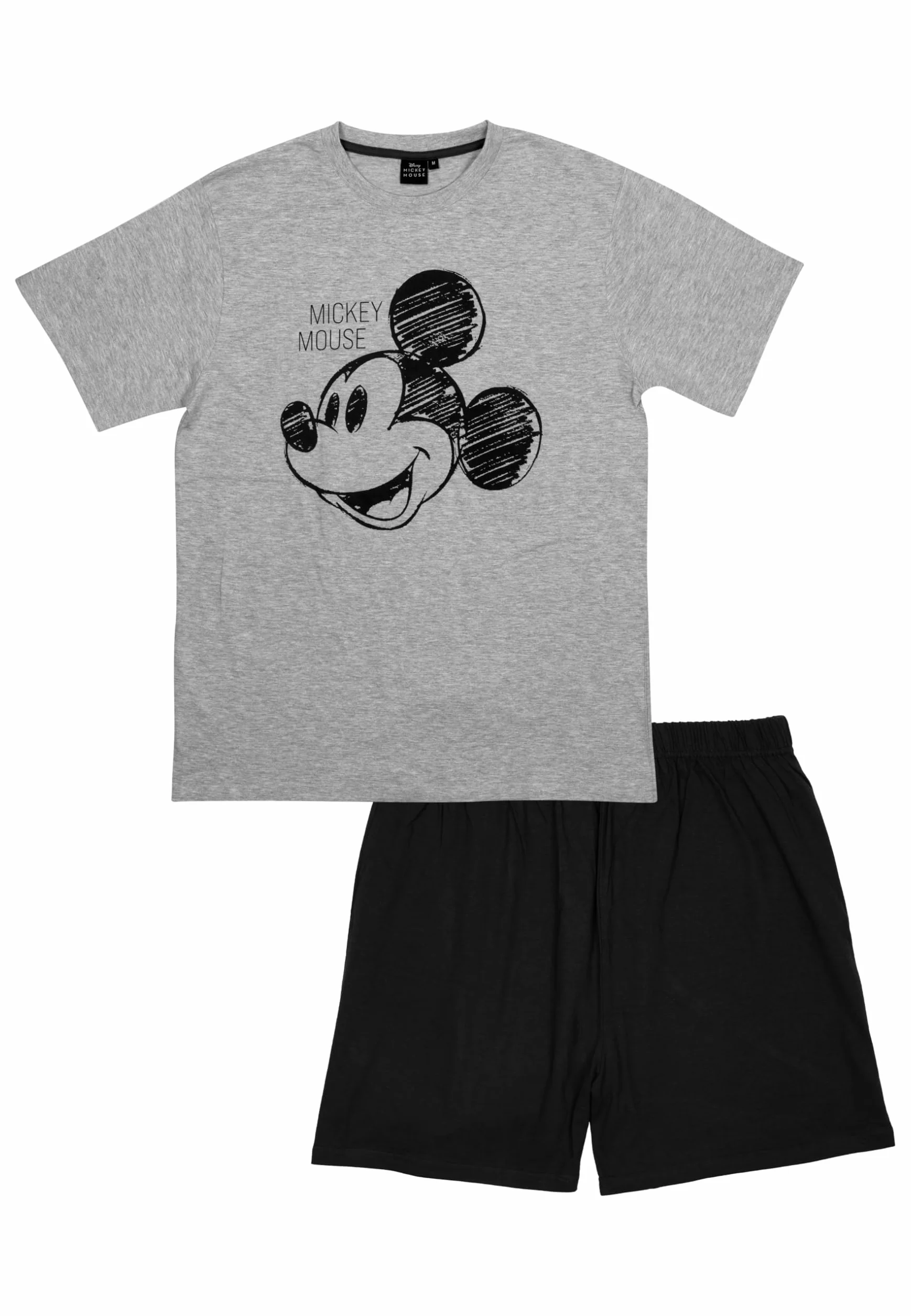 Piżama męska Disney Mickey Mouse - zestaw piżamy męskiej z krótkim rękawem, górna część z szortami, szaro-czarna