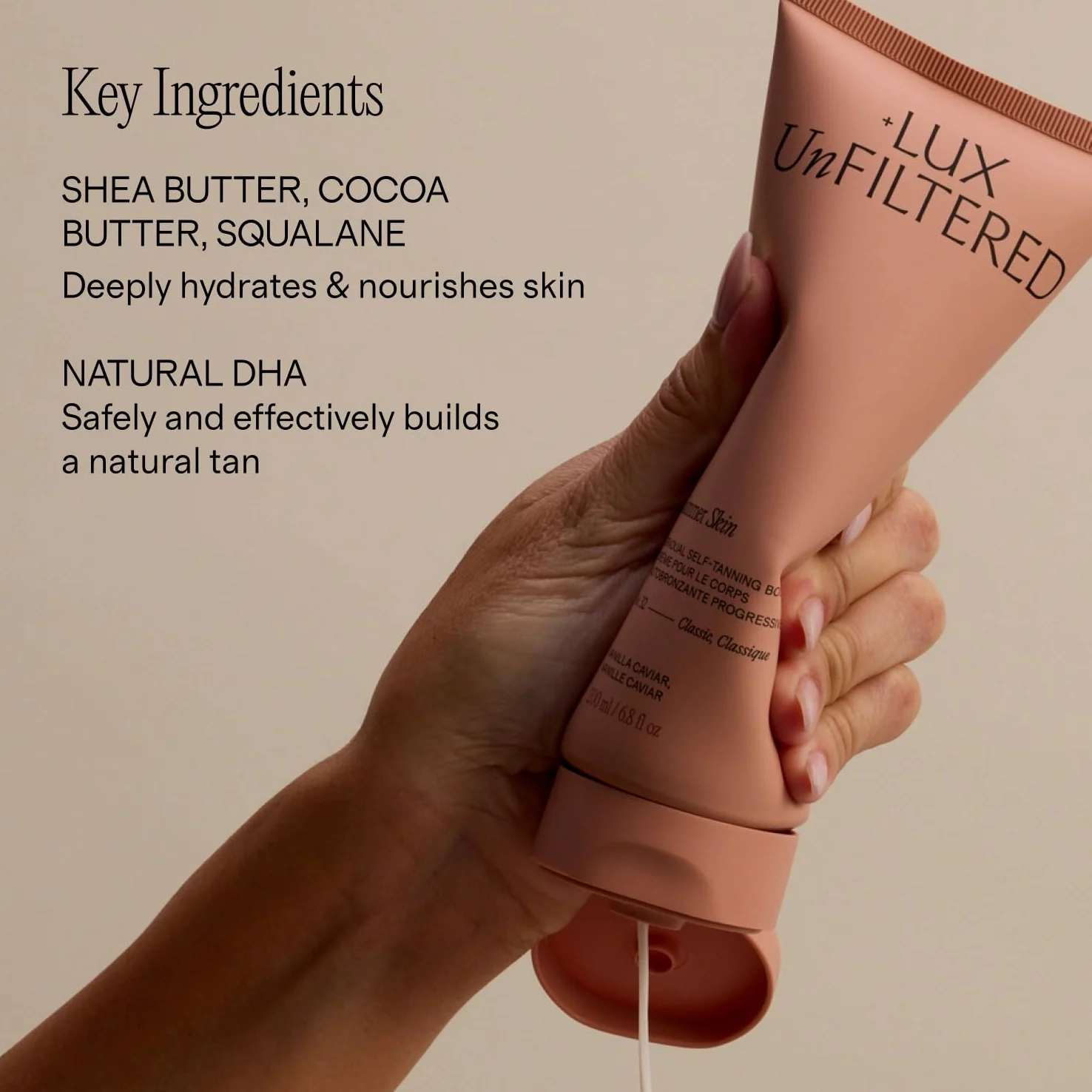 + Lux Unfiltered N°32 stopniowy samoopalacz nawilżający w kolorze różanego owocu – balsam samoopalający bez pomiarów – Gradual Self Tanner – bestsellery Self Tanner (drewno różane)
