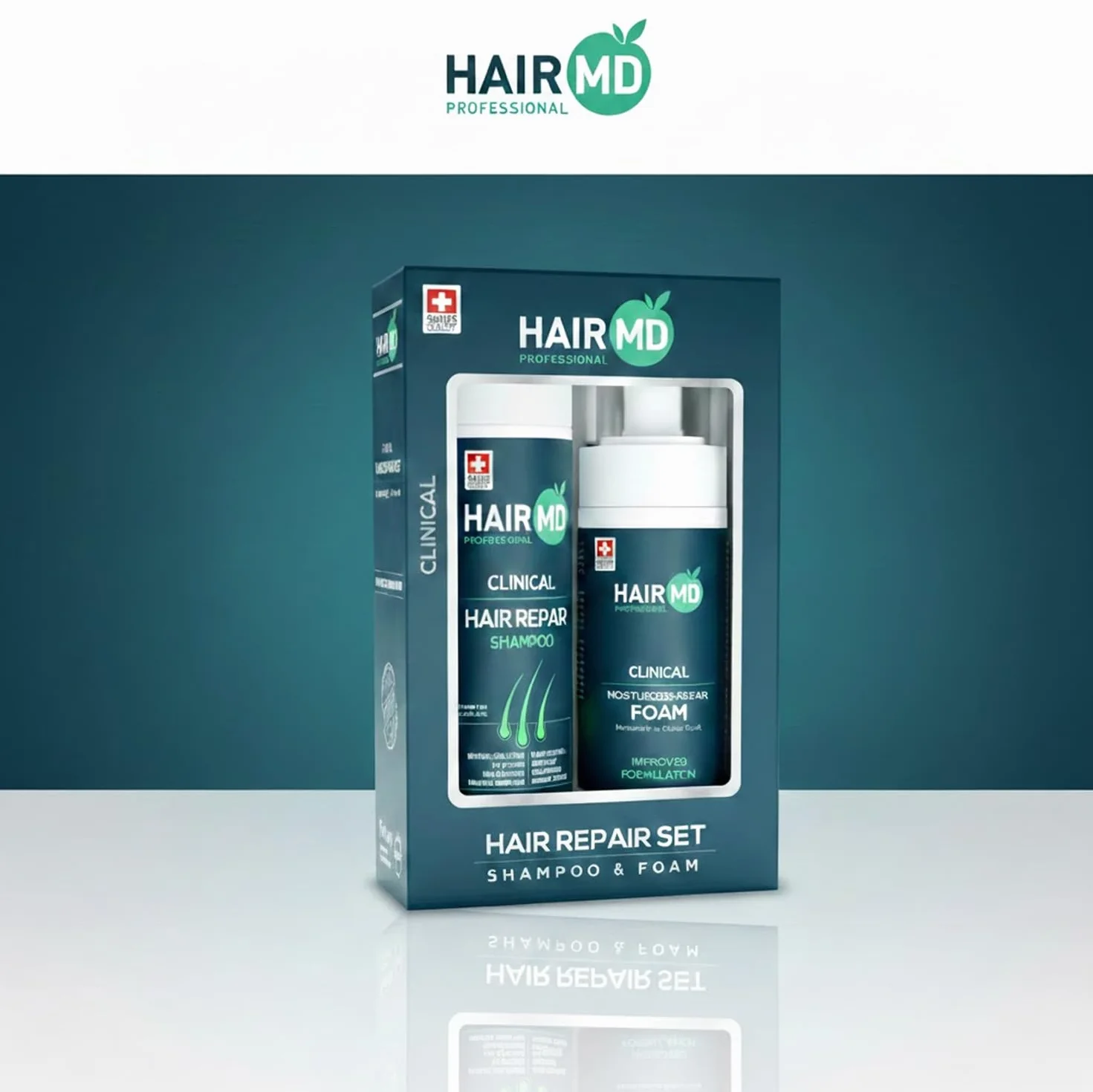 HairMD Zestaw szamponów i pianki na porost włosów z szamponem regenerującym 250 ml i pianką naprawczą 150 ml – bogaty w biotynę, keratynę, palmetto, odpowiedni do wszystkich rodzajów włosów
