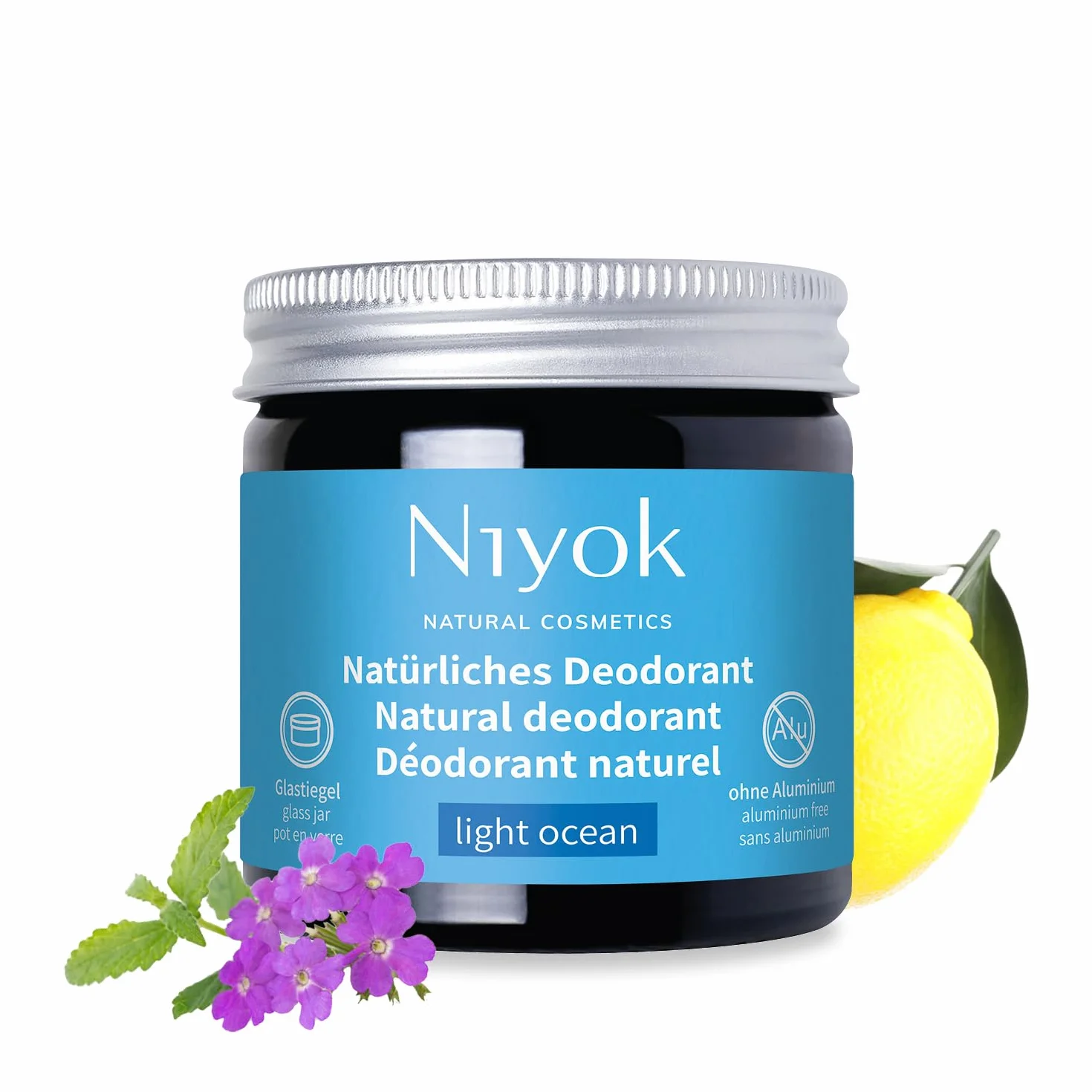 Niyok 2w1 Dezodorant krem LIGHT OCEAN 40 ml, Naturalny crem antyperspiracyjny bez aluminium, 24h ochrona przed potem i nieprzyjemnym zapachem, Krem do dezodorantu unisex, Wegański, certyfikat COSMOS