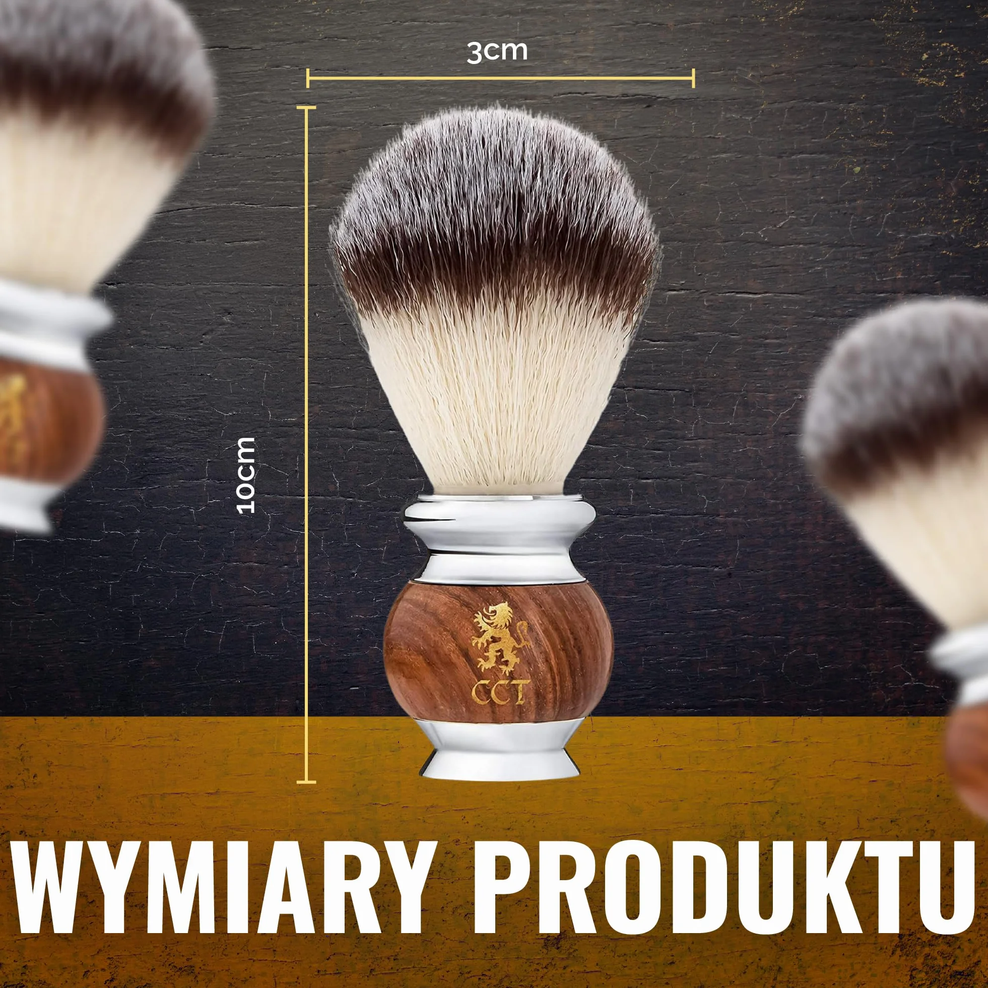 Luksusowy pędzel do golenia The Cambridge Cutthroat® z drewna Missanda i stali nierdzewnej dla mężczyzn, syntetycznym włosiem Silvertip, przyjaznym weganom, imitującym włosie borsuka
