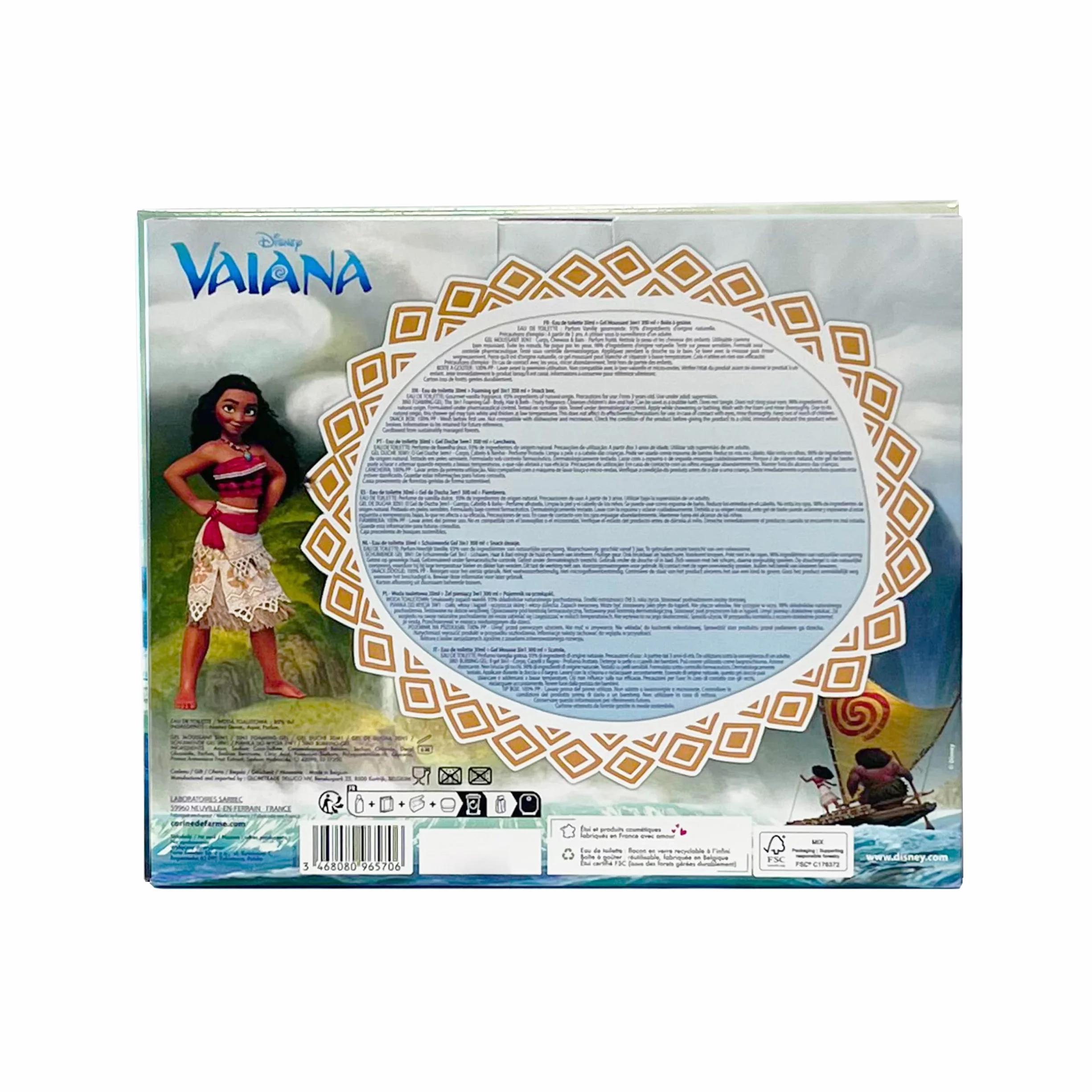 Corine de Farme - Zestaw Vaiana z wodą toaletową 50 ml, do kąpieli piankowej 300 ml i pudełkiem na przekąski - Prezent dla dziewczynek - Zapach dla dzieci o zapachu wanilii - Żel owocowy 3 w 1