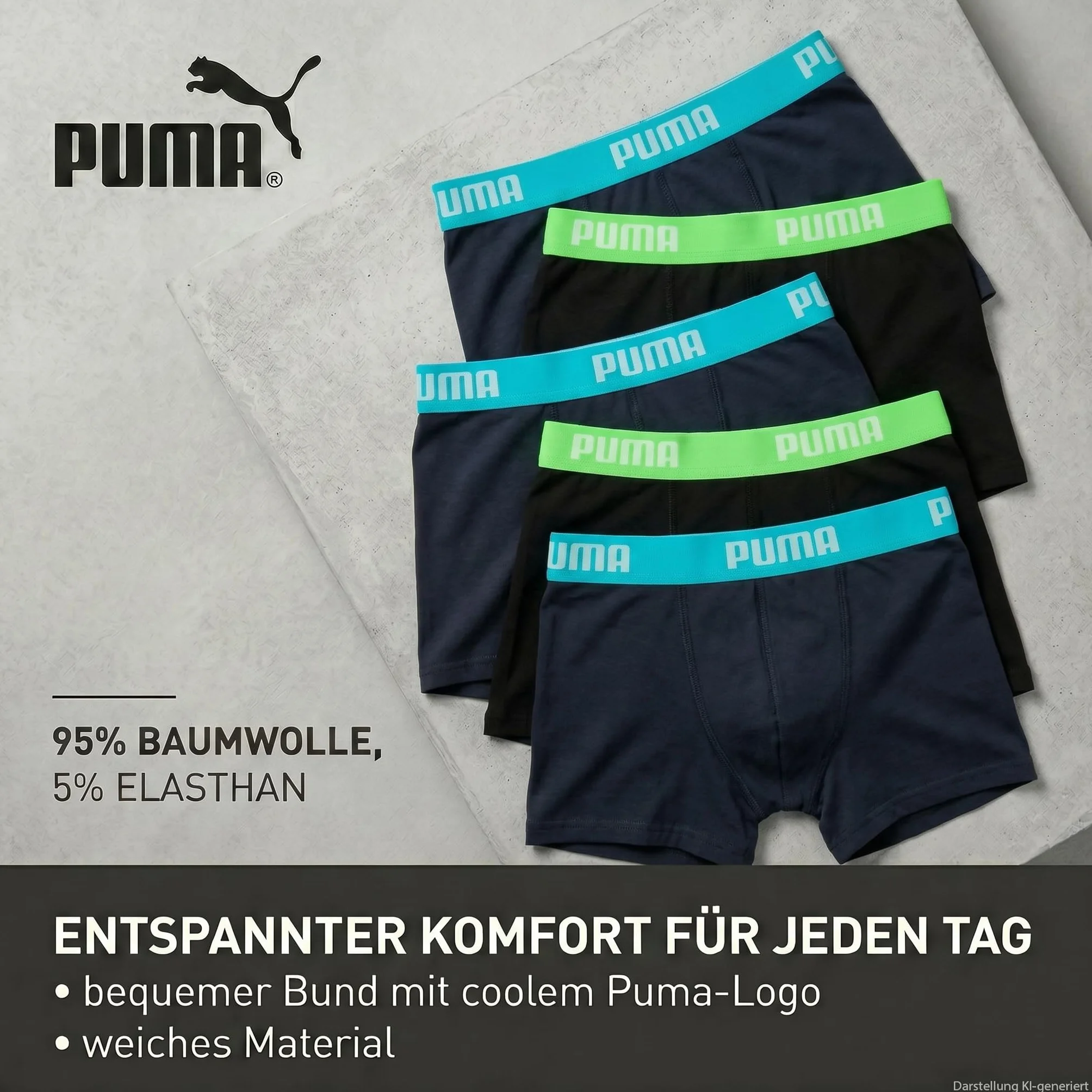 PUMA Bokserki chłopięce (5 sztuk), Atrament indyjski/turkus, 152
