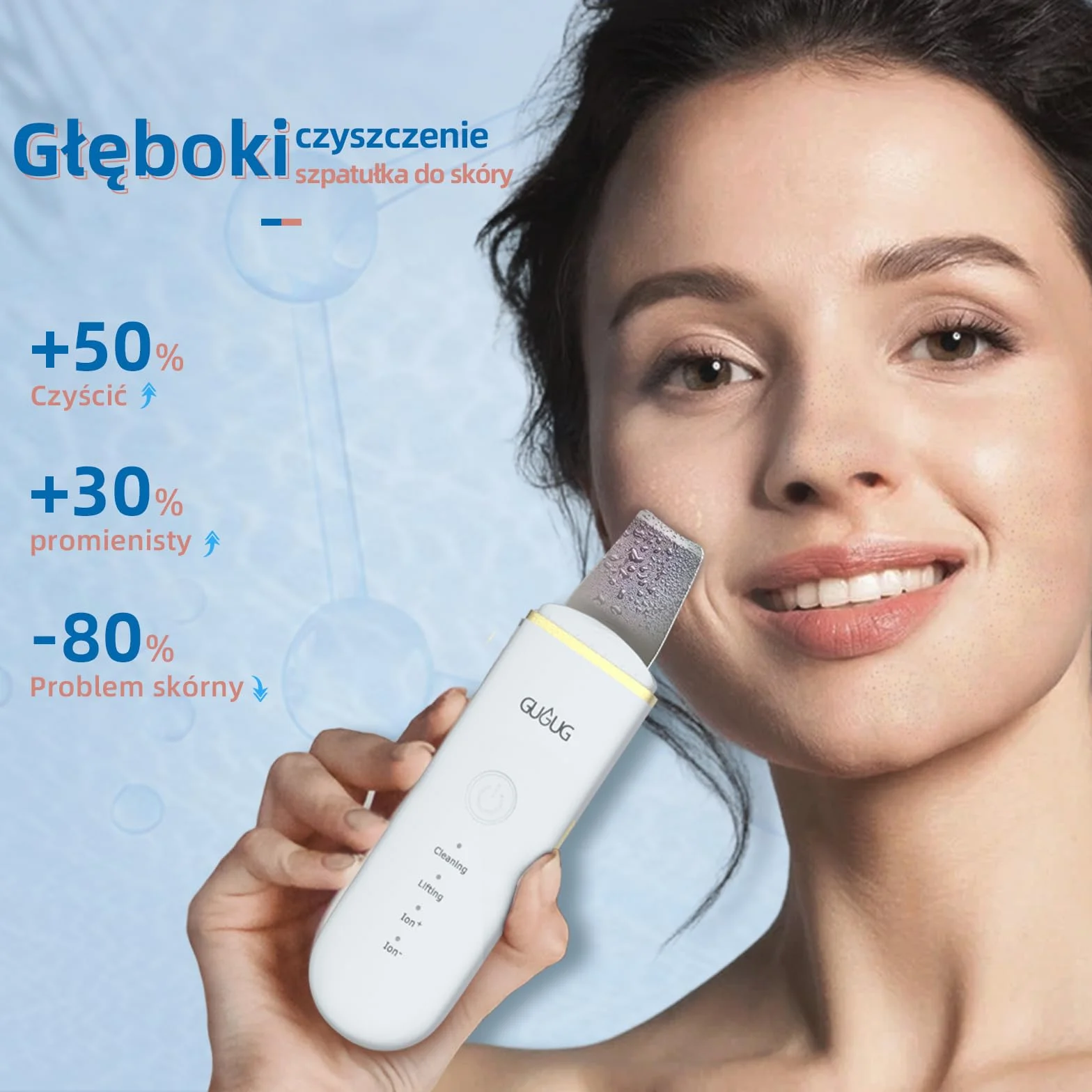 Skin Scrubber - Skin Spatula, Blackhead Remover Pore Cleaner with 4 Modes, Facial Scrubber Spatula, Comedones Extractor for Facial Deep Cleansing białe złoto