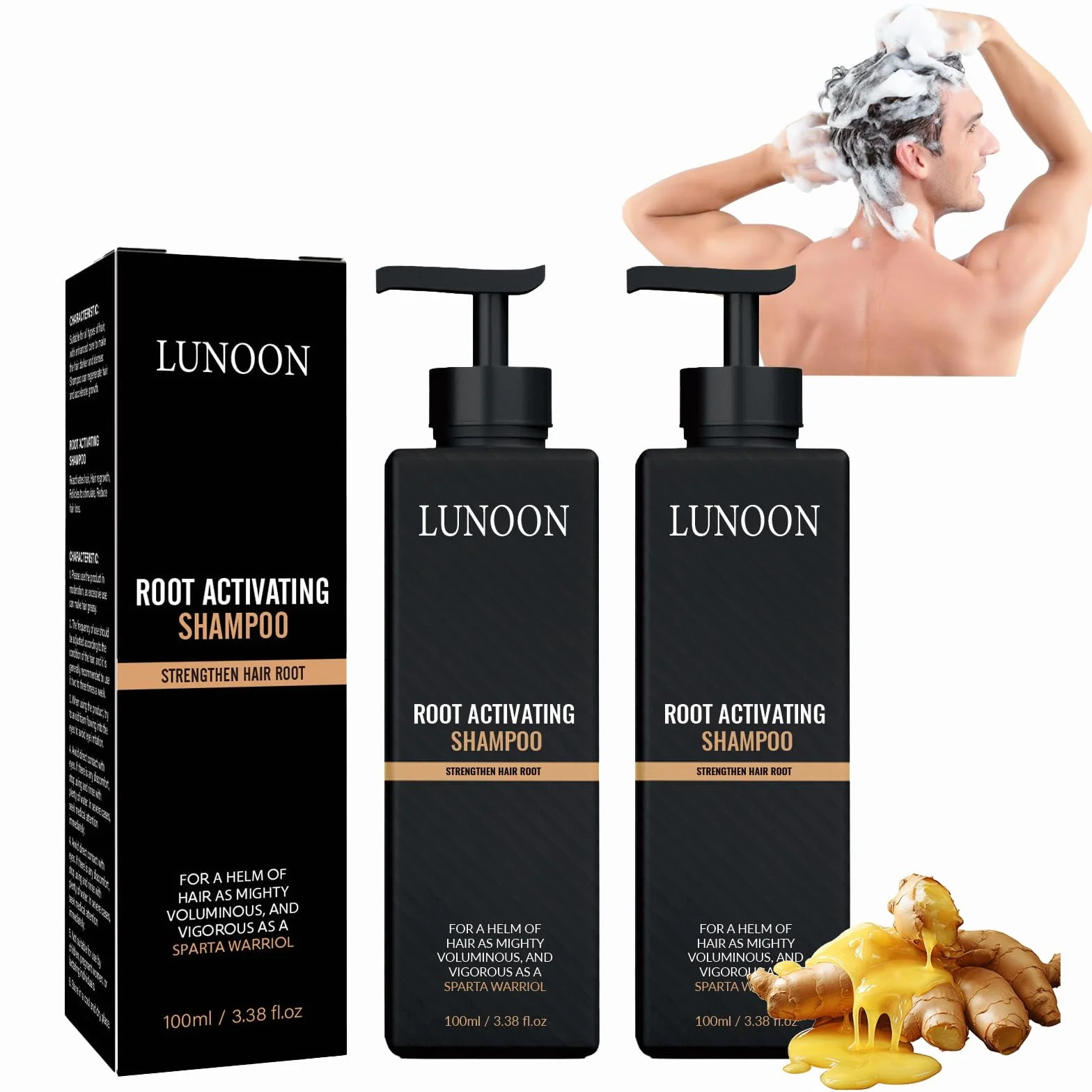 Root Activating Szampon 2 sztuki Ginger Black Hair Growth Shampoo 2024 New Root Activator Szampon nadaje się do poprawy objętości i tekstury włosów