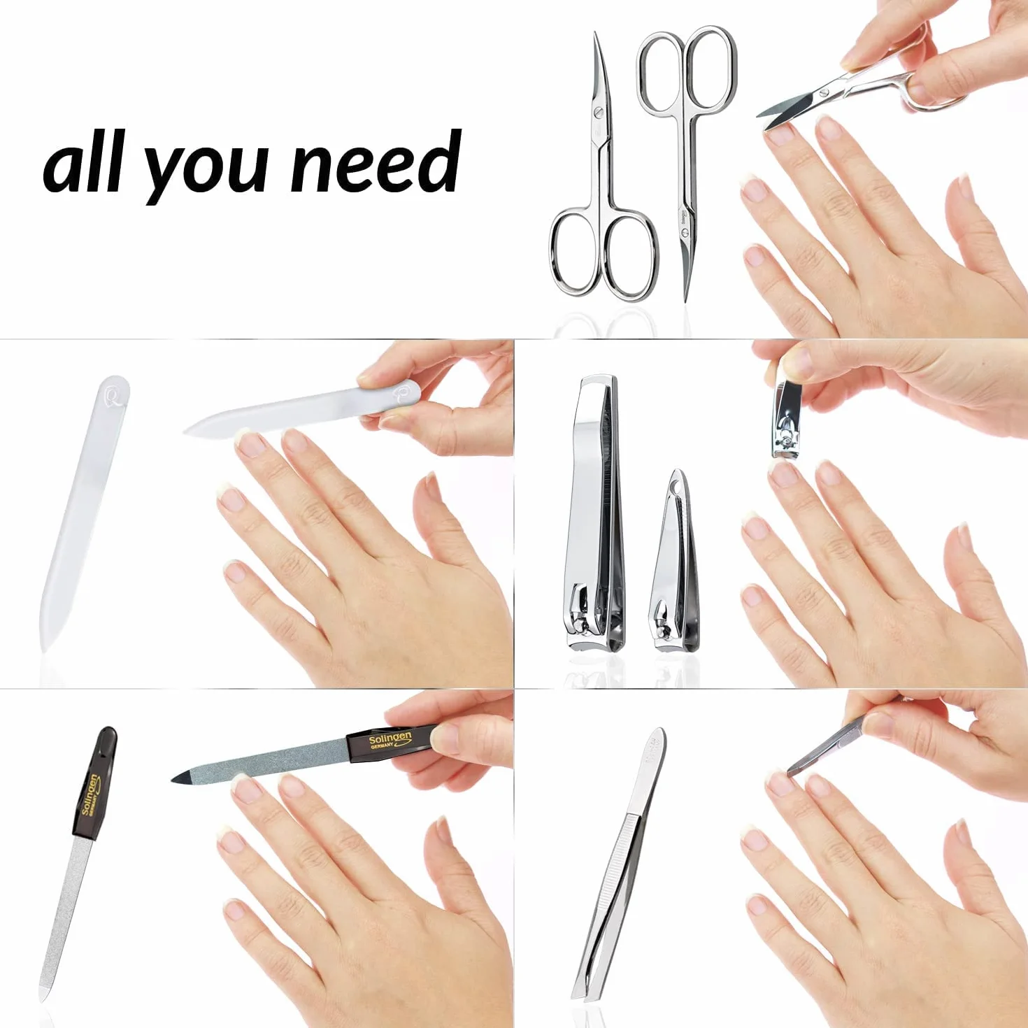 Zestaw do manicure MarQus Solingen ze szklanym pilnikiem do paznokci cążki i pilniki szklane