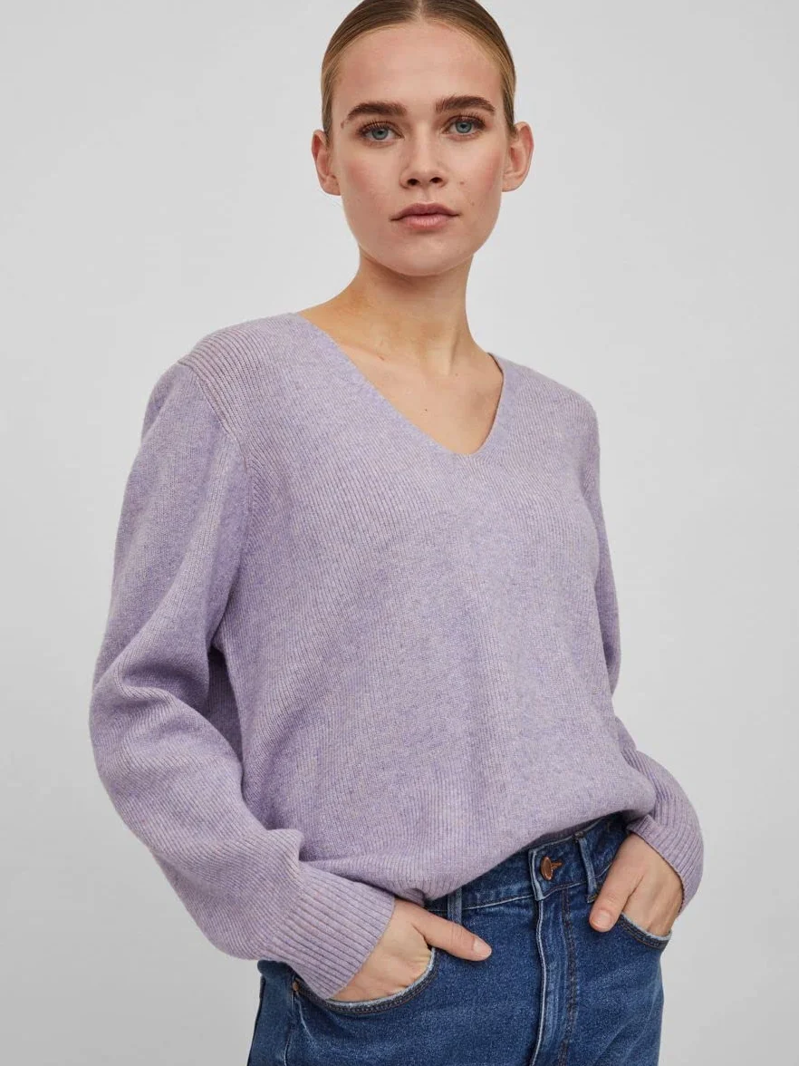 Vila sweter dzianinowy Kobiety Viril Multi V-neck L/S Knit Top - Noos