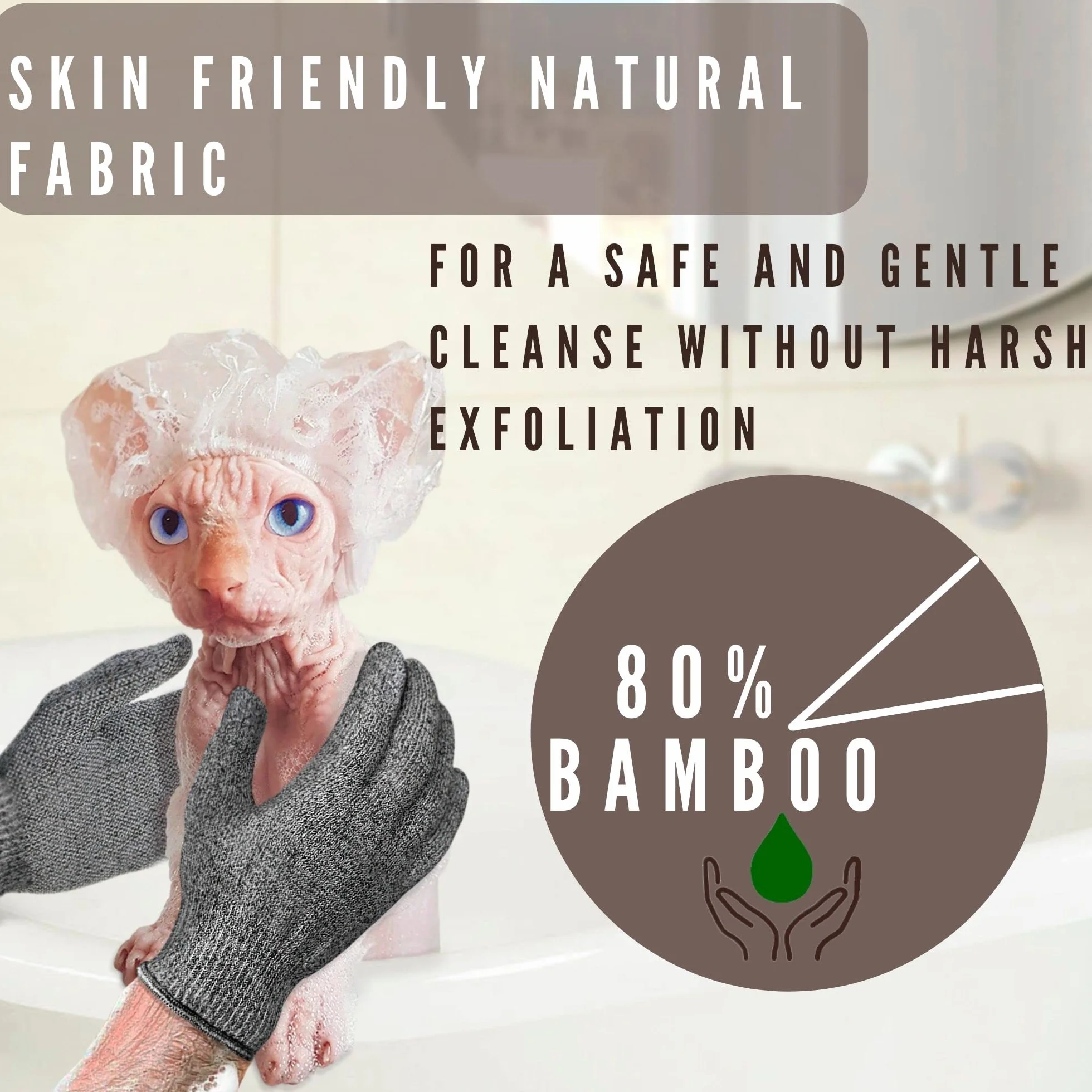 Sphynx bezwłosowe koty karbonizowane bambusowe rękawice do kąpieli złuszczające węgiel bambusowy prysznic peeling do ciała