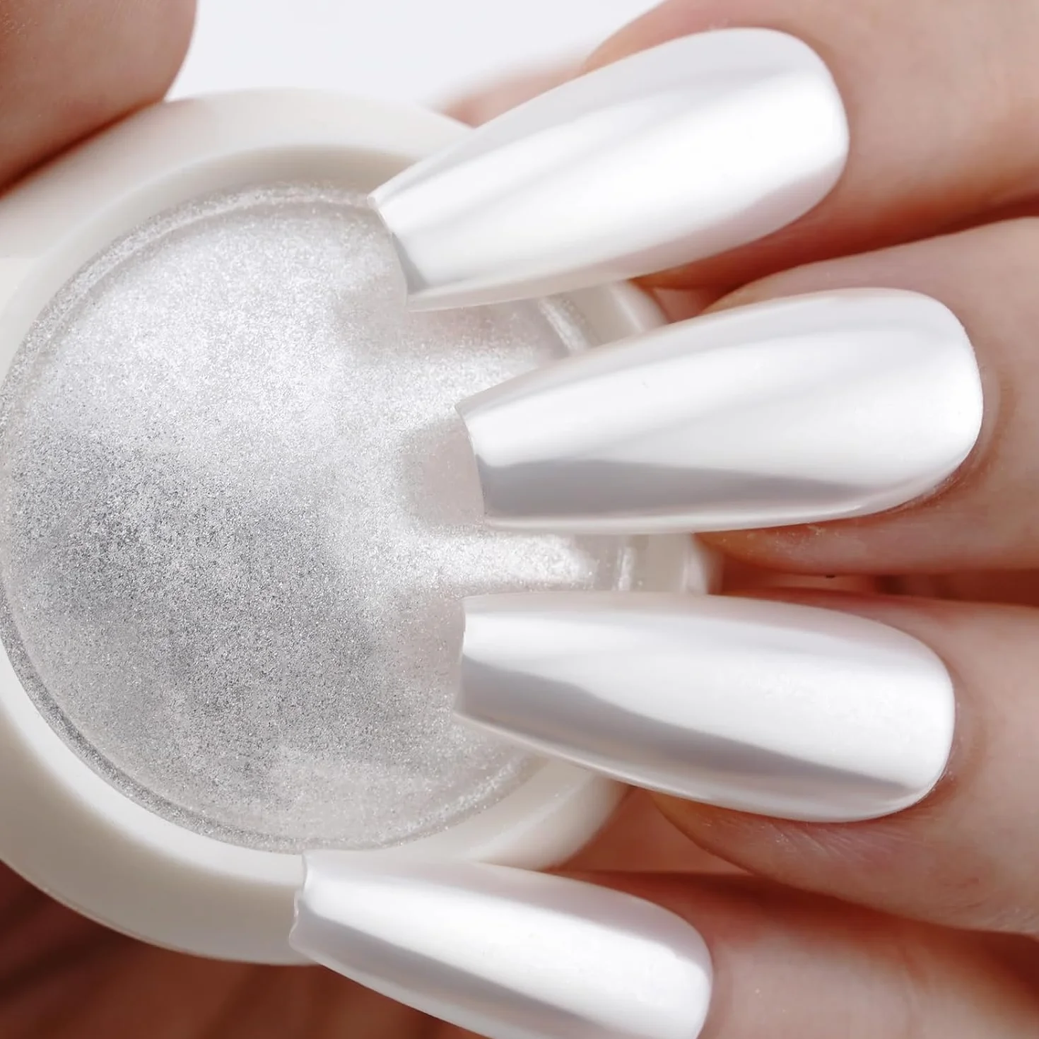 White Pearl chrom proszek do paznokci, efekt perłowy, błyszczący puder do paznokci, Nail Art Chrome Nail Powder