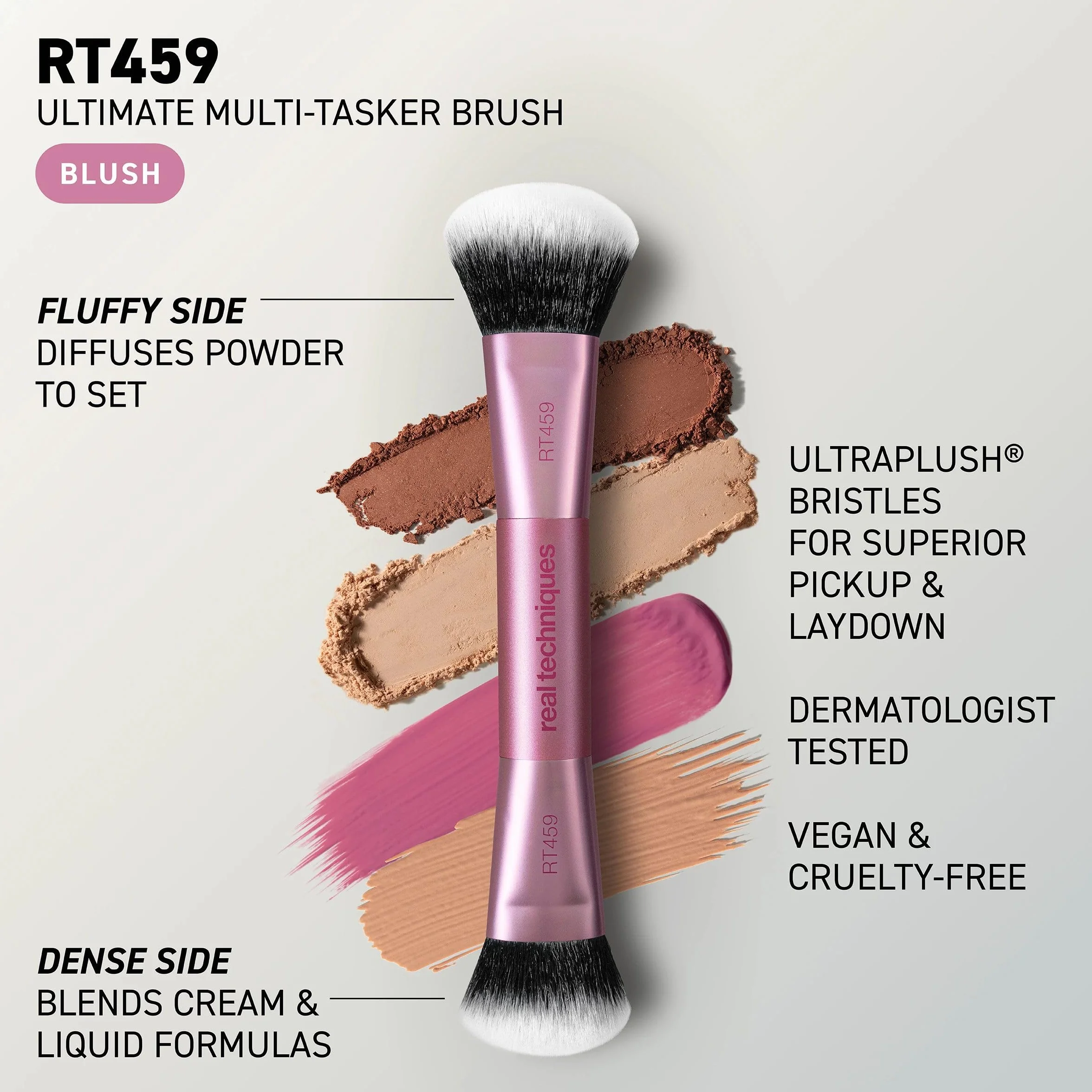 Real Techniques Ultimate Multi Tasker Brush, Dual-Ended Makeup Brush for Foundation, Blush Bronzer & Powder, Precision Sculpting & Blending, UltraPlush Bristles, Cruelty-Free, 1 Count