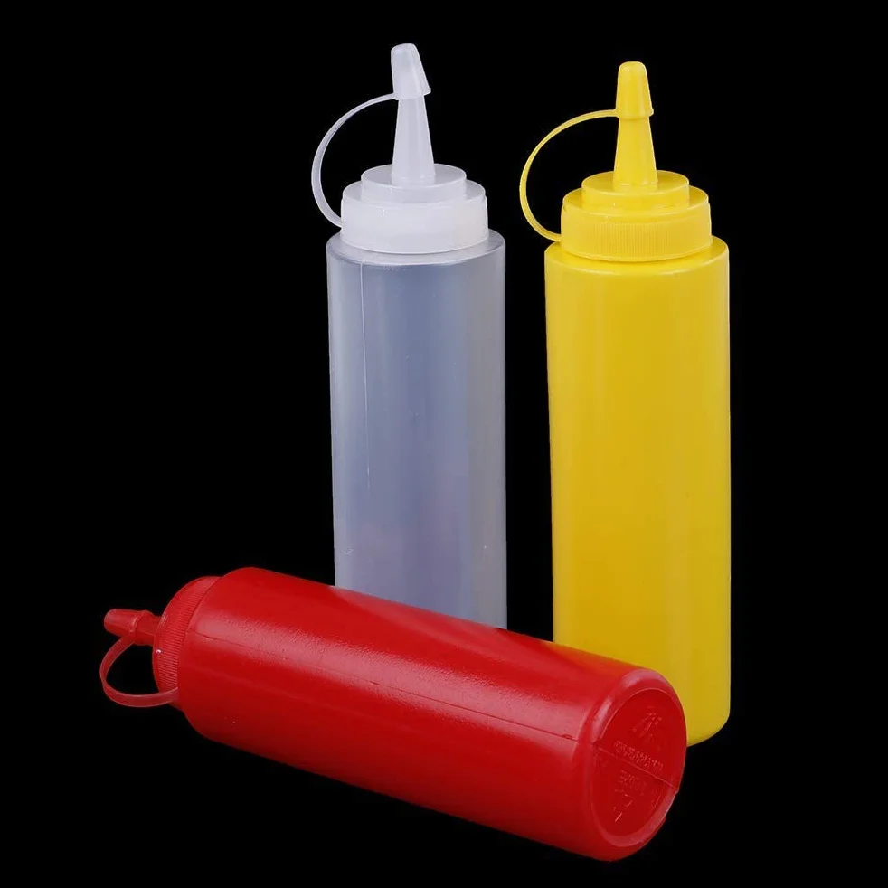 AOI Zestaw 6 plastikowych butelek z dozownikiem do sosów przyprawowych, do domu, restauracji, musztardy, Mayo, oliwy z oliwek, grilla, bez BPA, 230 ml, białe.