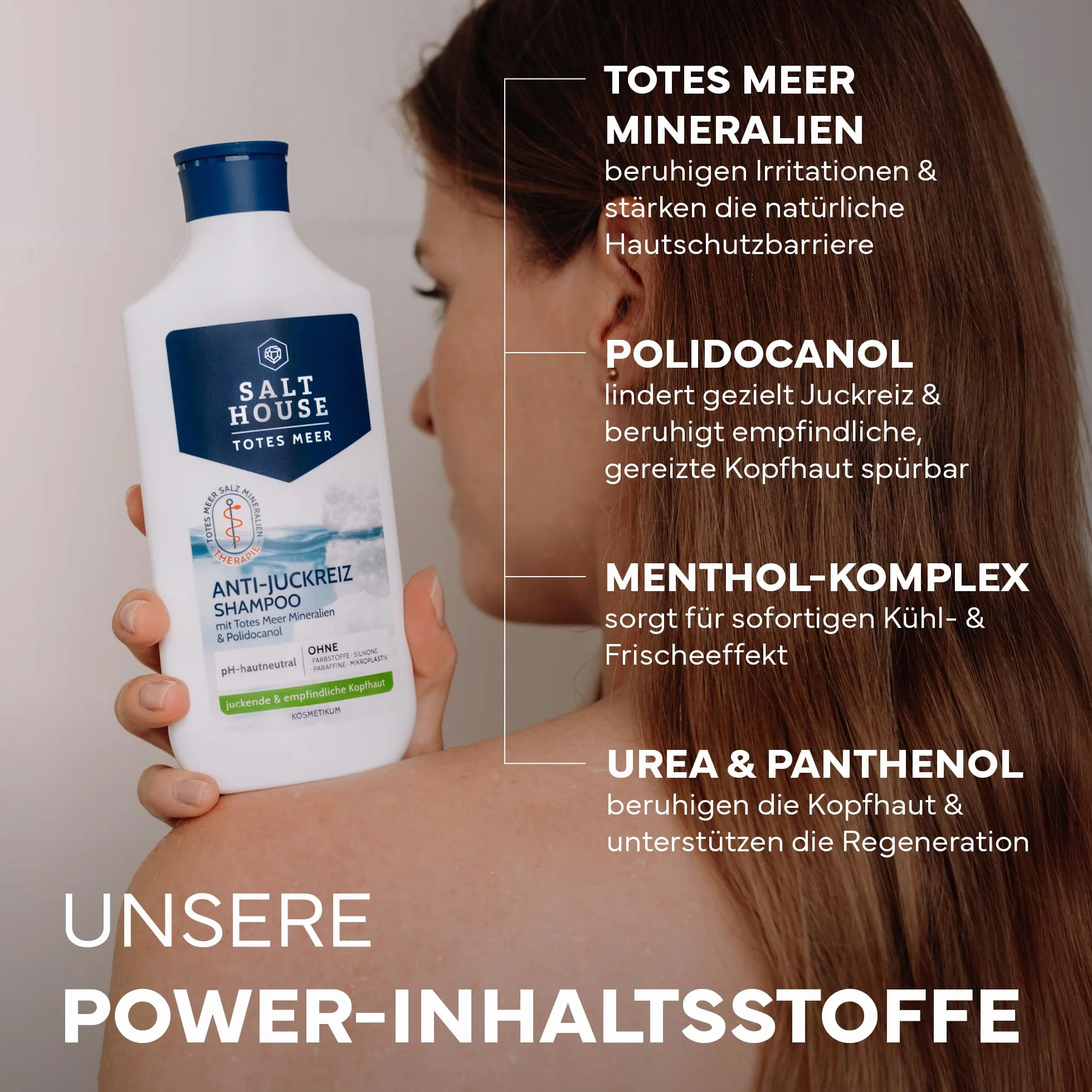 Salthouse Szampon terapeutyczny z Morza Martwego przeciw swędzeniu, kojąca formuła z mocznikiem i pantenolem, do wrażliwej skóry głowy, 250 ml