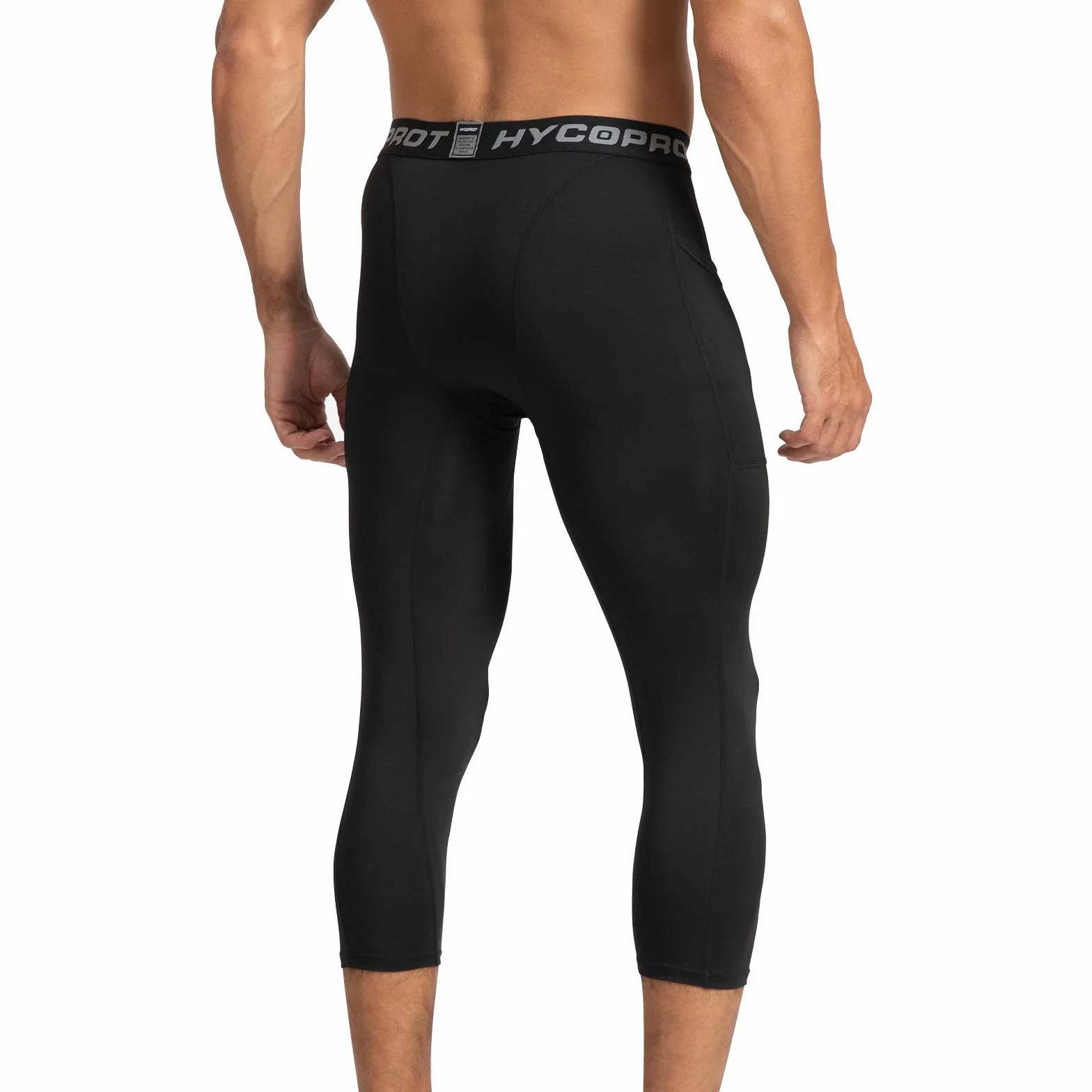 HYCOPROT Męskie Spodnie Kompresyjne 3/4 z Kieszeniami Bieganie Trening Sportowy Rajstopy Capri Legginsy Base Layer Koszykówka Siłownia