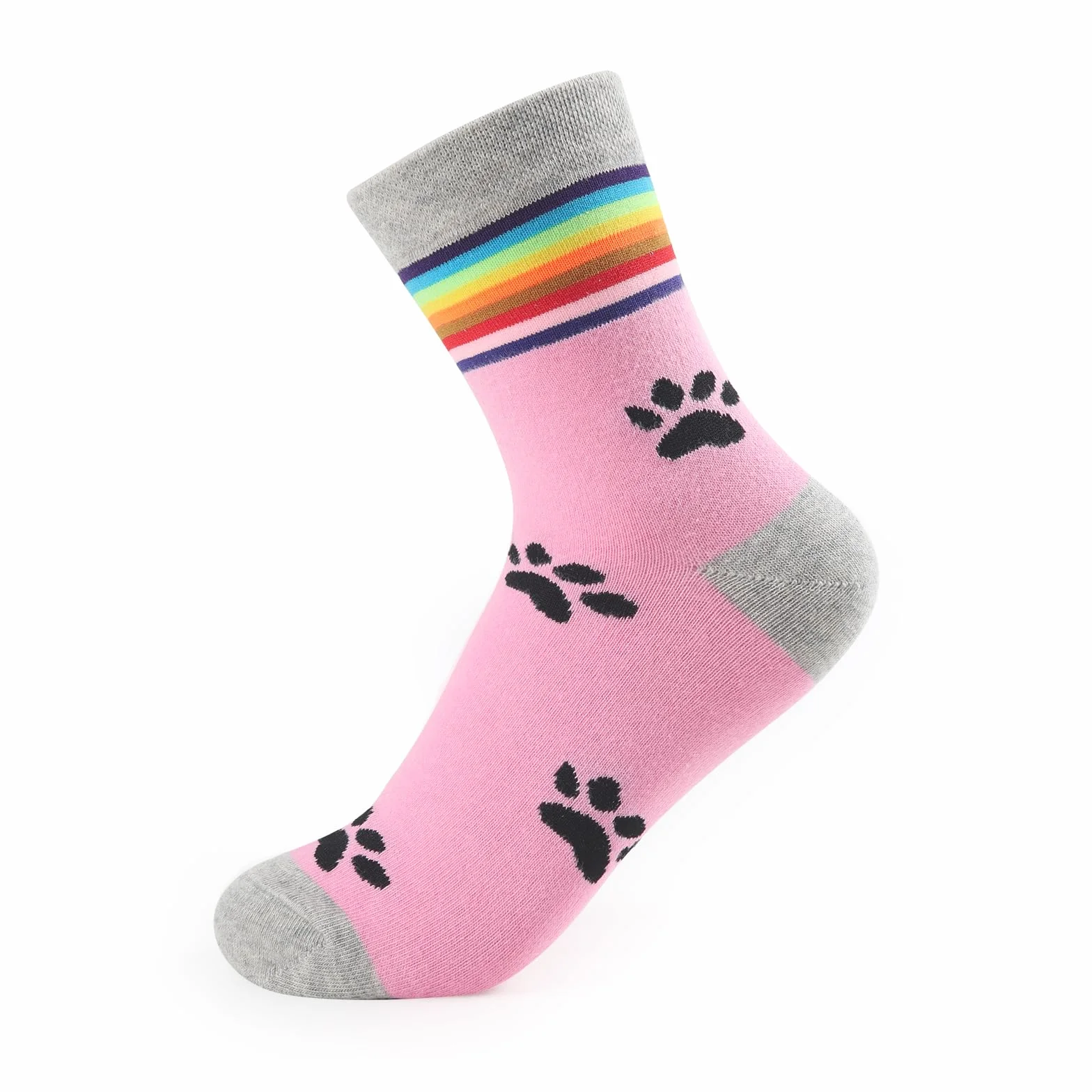 LittleForBig Rainbow Cuff Kitten Paw Bawełniane skarpety Mid Crew Zestaw 2 par - Różowo-Czarna Łapa i Czarno-Biała Łapa