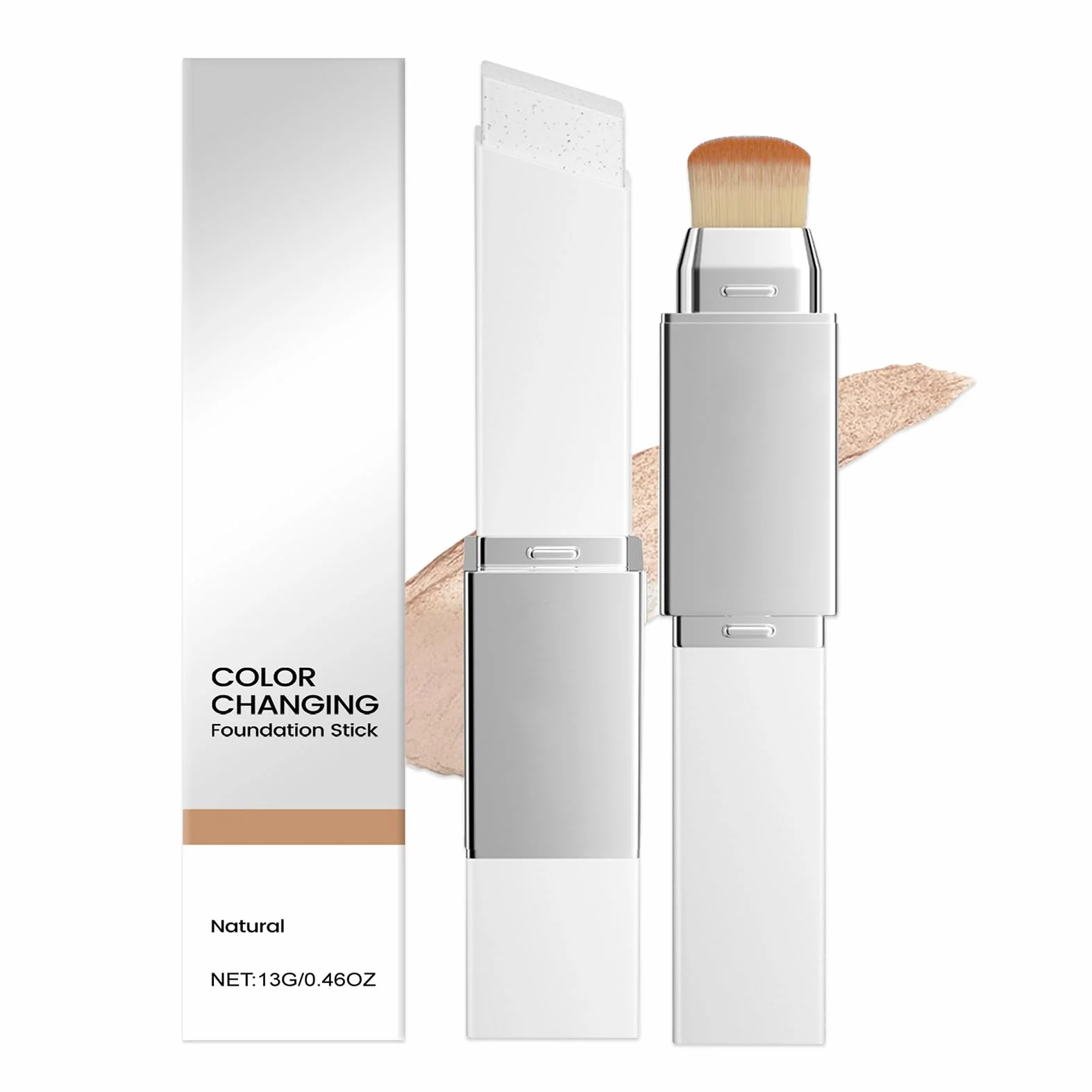 Color Changing podkład w sztyfcie ze szczotką, 2 w 1, uniwersalny naturalny krem, zmieniający kolor, korektor do makijażu, pełne pokrycie, lekki krem kryjący, wodoodporny i trwały, do wszystkich