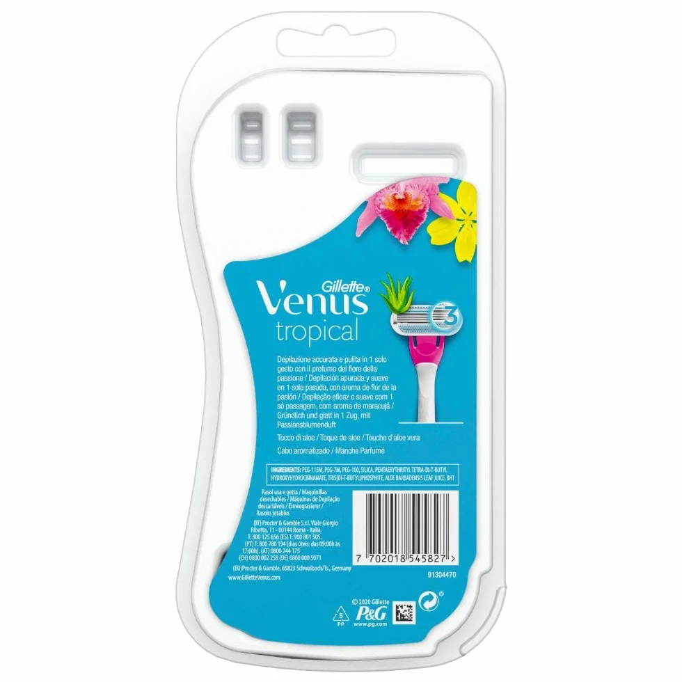 Gillette Venus Tropical jednorazowa golarka damska, 3 damskie golarki z wygodnymi ostrzami