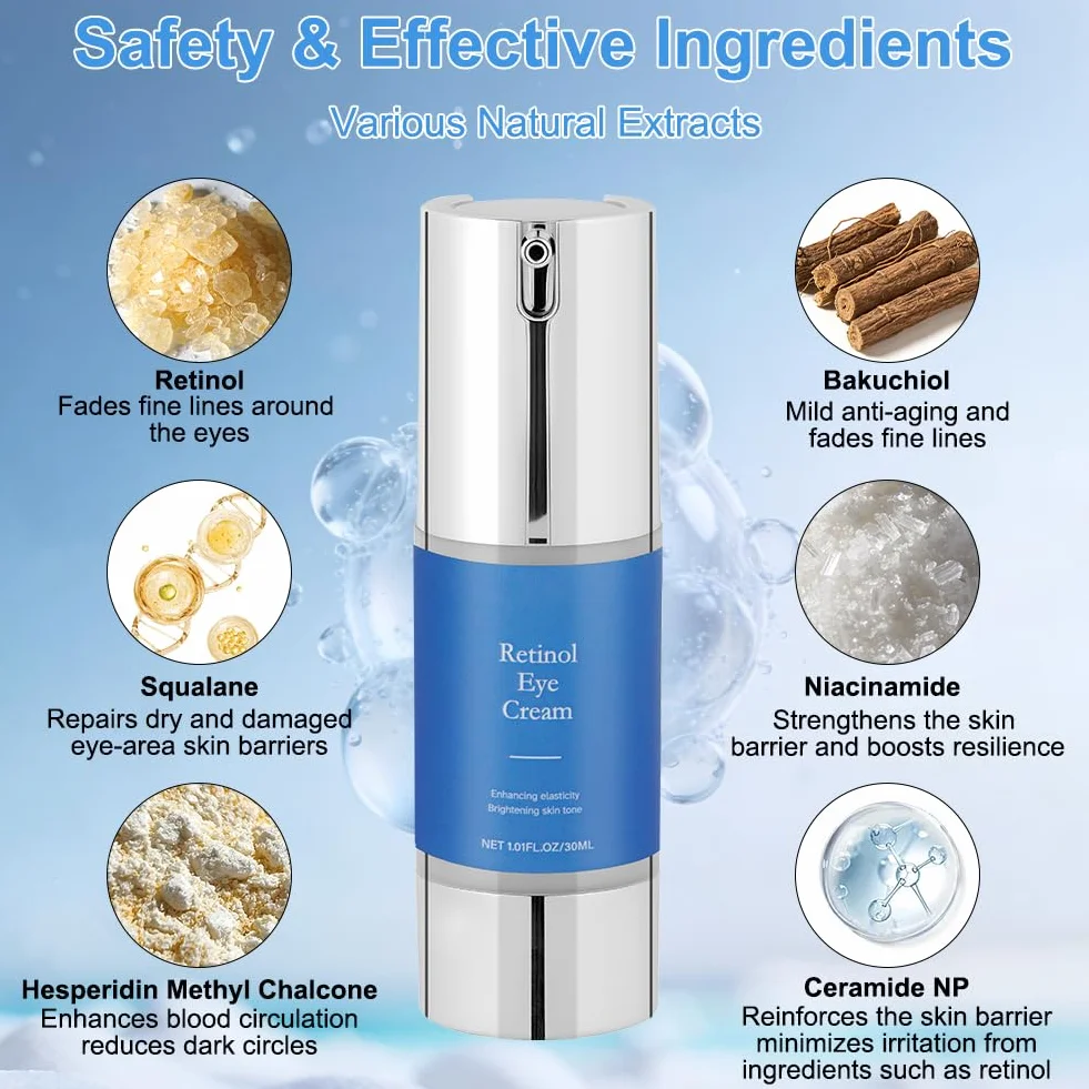 Aomig Retinol Krem pod oczy, 30 ml Krem przeciwzmarszczkowy i starzejący się do oczu z Bakuchiolem, Redukuje zmarszczki i drobne zmarszczki, zmniejsza obrzęki i cienie pod oczami, nawilżający
