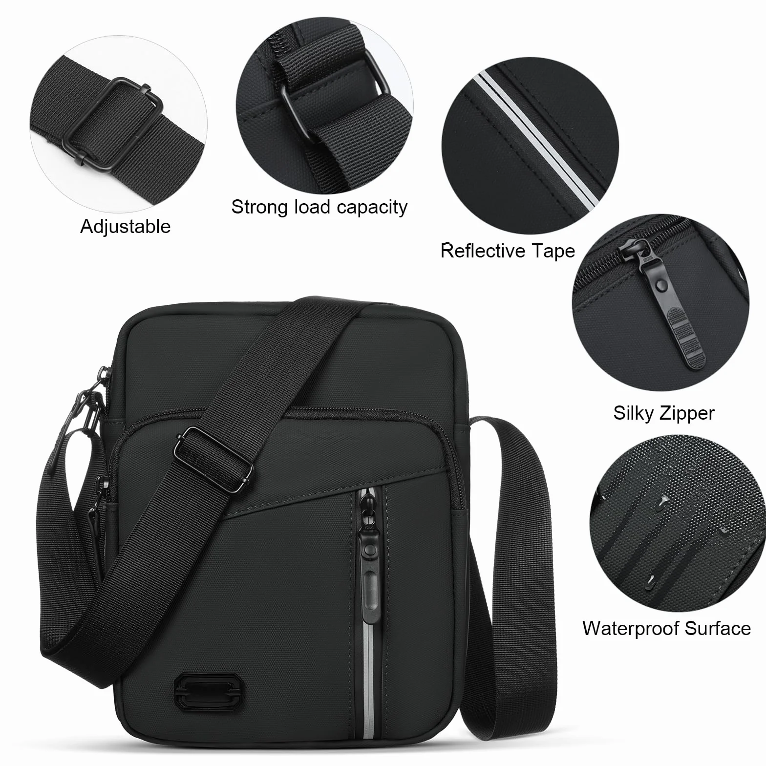 Aucuu Torba na ramię dla mężczyzn, wodoszczelna torba męska do zawieszenia, torba listonoszka z wieloma kieszeniami, torba na telefon komórkowy, torba crossbody na co dzień, do pracy i podróży