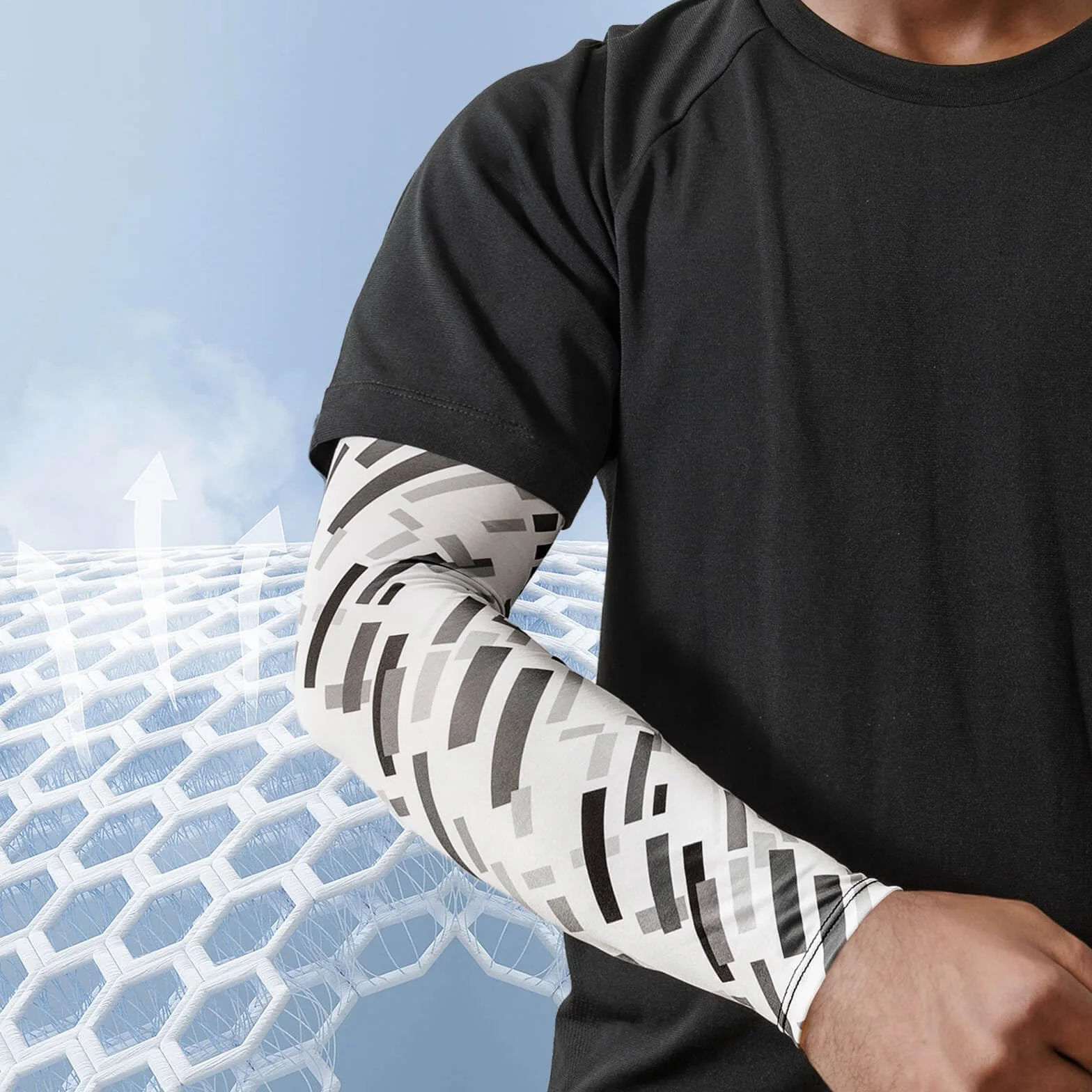 Arm Sleeve gamingowa siatkówka, jazda na rowerze: ochraniacz na ramię do e-sportu, ochraniacz na rękę, mankiety, mankiety, tatuaż, biały, czarny, lato, dla mężczyzn i kobiet, w paski, średni