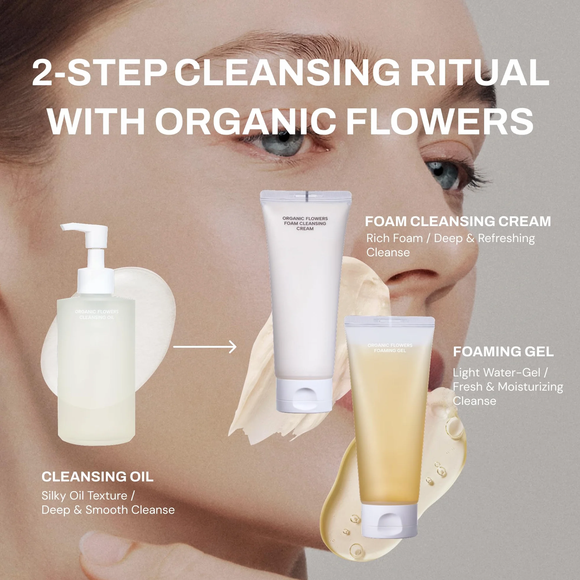 WHAMISA Organic Flowers Cleansing Oil - Delikatny olejek oczyszczający do twarzy do demakijażu - głębokie oczyszczanie porów - koi i pielęgnuje skórę - 153ml