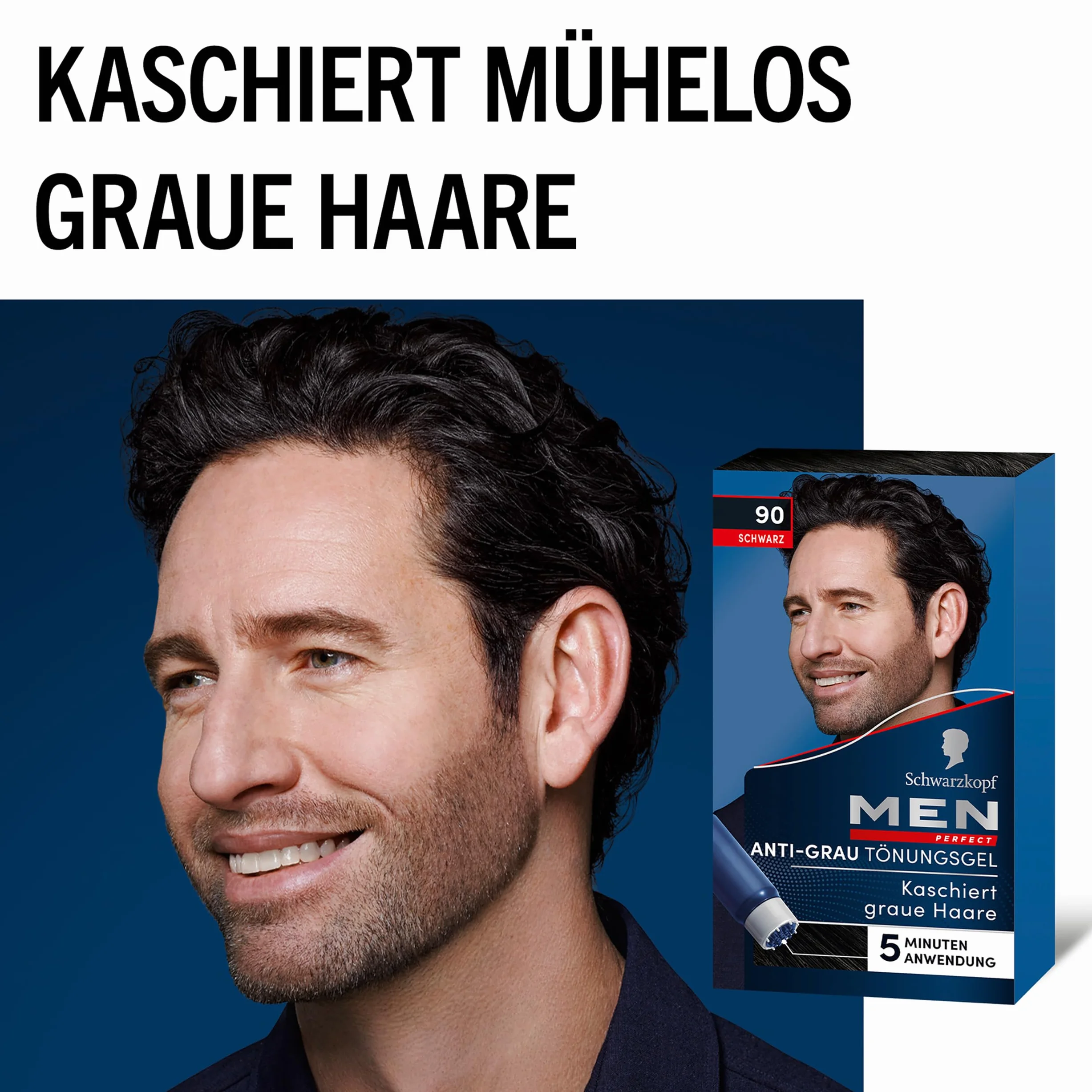 Schwarzkopf Men Perfect Męski odsiwiacz do włosów w żelu 90 Naturalny Czarny trójpak 3 x 80 ml