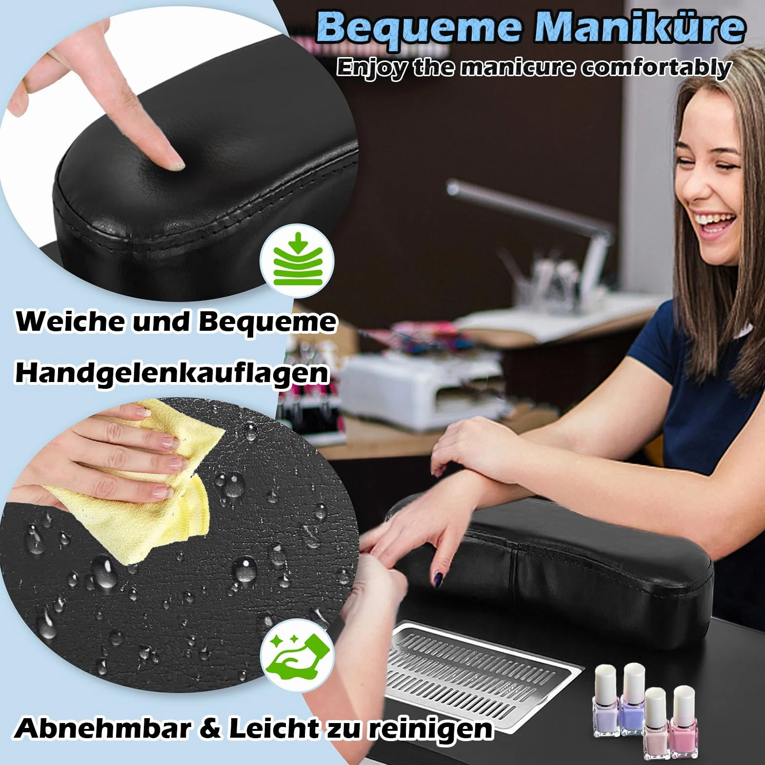LZQ Składany stolik do manicure z odkurzaniem i odkurzaniem, 90 x 37 x 77 cm, kolor czarny