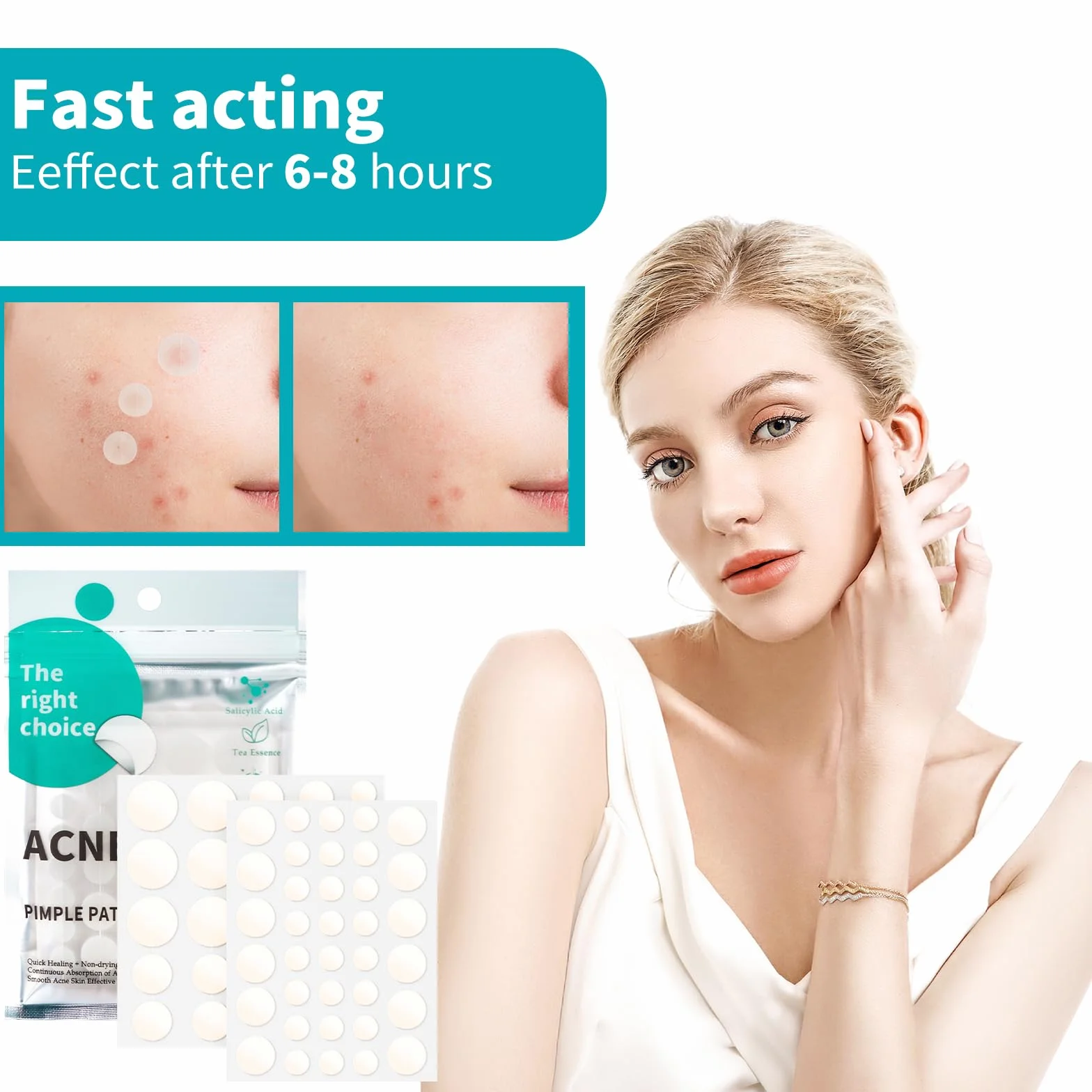 Pimple Patches 528 pièces, Hydrocolloïde Acné Patch, Invisible Naturel Patch Bouton, Utilisation de Jour et de Nuit, 2 en 1, Avec Huile De Tea Tree Et Acide Salicylique 4 tailles (8/10/13/15 mm)