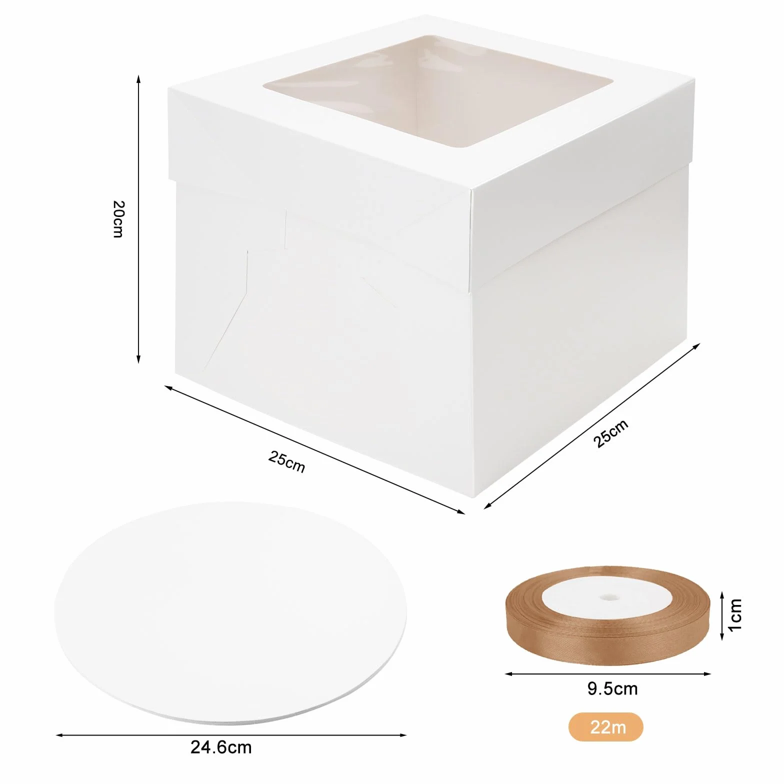 Pudełko na tort, 2 sztuki, 25 x 25 x 20 cm, pudełko transportowe na tort, pudełko na ciasto, karton, pudełko na ciasto, pudełko kartonowe