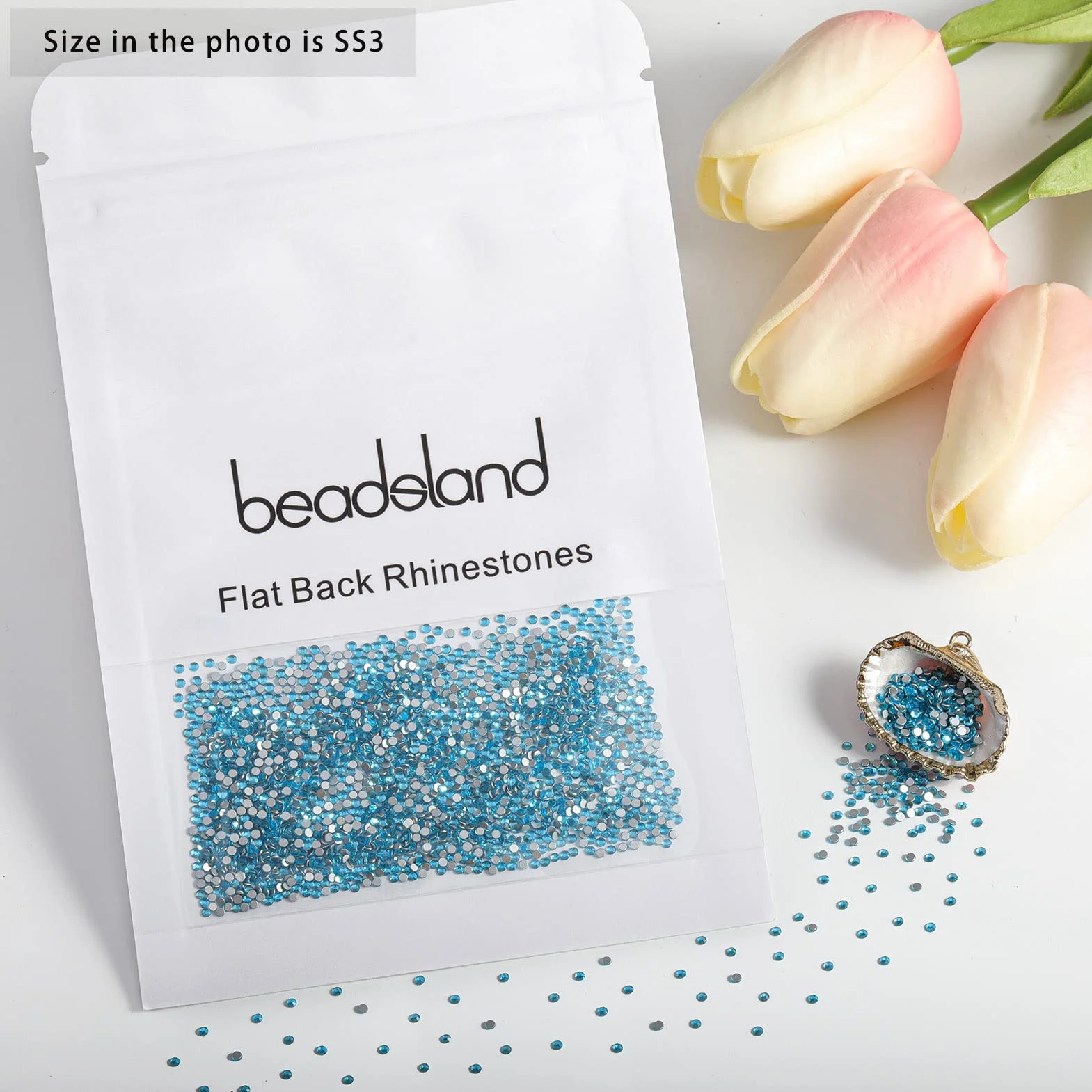 BEADSLAND 1440 sztuk płaskich kamieni strasu, kryształki do paznokci, akwamaryn, SS3 (1,3 – 1,4 mm)