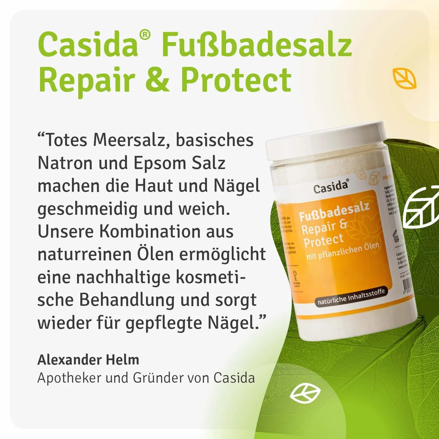 Casida® Sól do Kąpieli Stóp Repair & Protect - ochrona, pielęgnacja i higiena w przypadku grzybicy stóp, grzybicy paznokci, zrogowaciałej skóry i nieprzyjemnego zapachu stóp - jakość apteczna - 375 g
