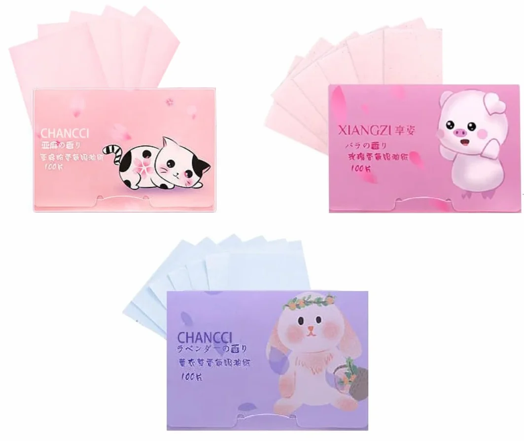 Blotting Paper, 300 sztuk bibułek do prasowania, papier do tłustej pielęgnacji skóry, dla mężczyzn i kobiet, nadaje się do skóry tłustej (styl 3 A)