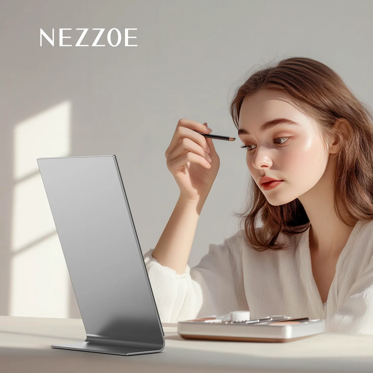 NEZZOE Nowoczesne lusterko do makijażu, aluminiowe lustro biurkowe o długości 30 cm, lusterko kosmetyczne do blatu, sypialni, łazienki, akademika