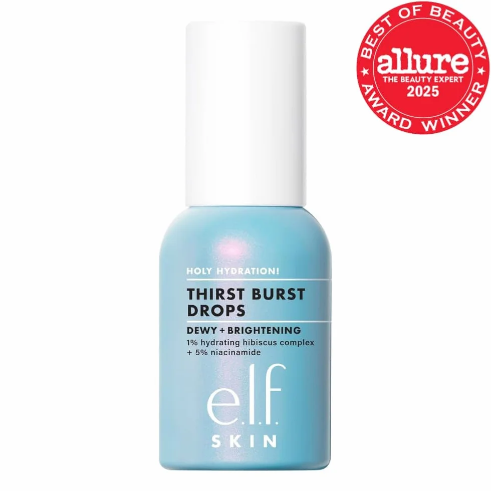 e.l.f. Holy Hydration! Thirst Burst Drops, Serum Drops Gel For a Dewy, Plump Complexion, Non-Greasy Feel, z kwasem hialuronowym i 5% niacynamidem, wegańskim i wolnym od okrucieństwa