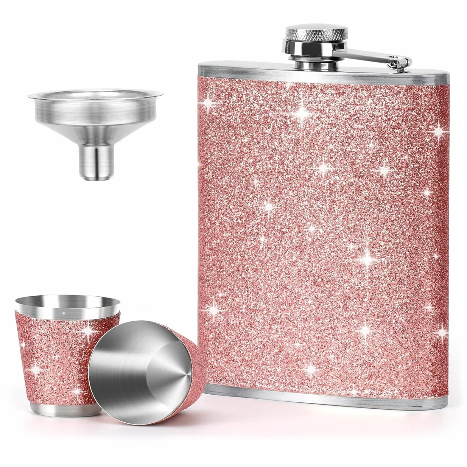 Piersiówka ze stali nierdzewnej i lejek mały kubek różowy kubek do wódki z 2 sztukami kieliszków do wódki stal szlachetna piersiówka skóra 8oz/240 ml Hip Flask na podróż JGA impreza jako prezent