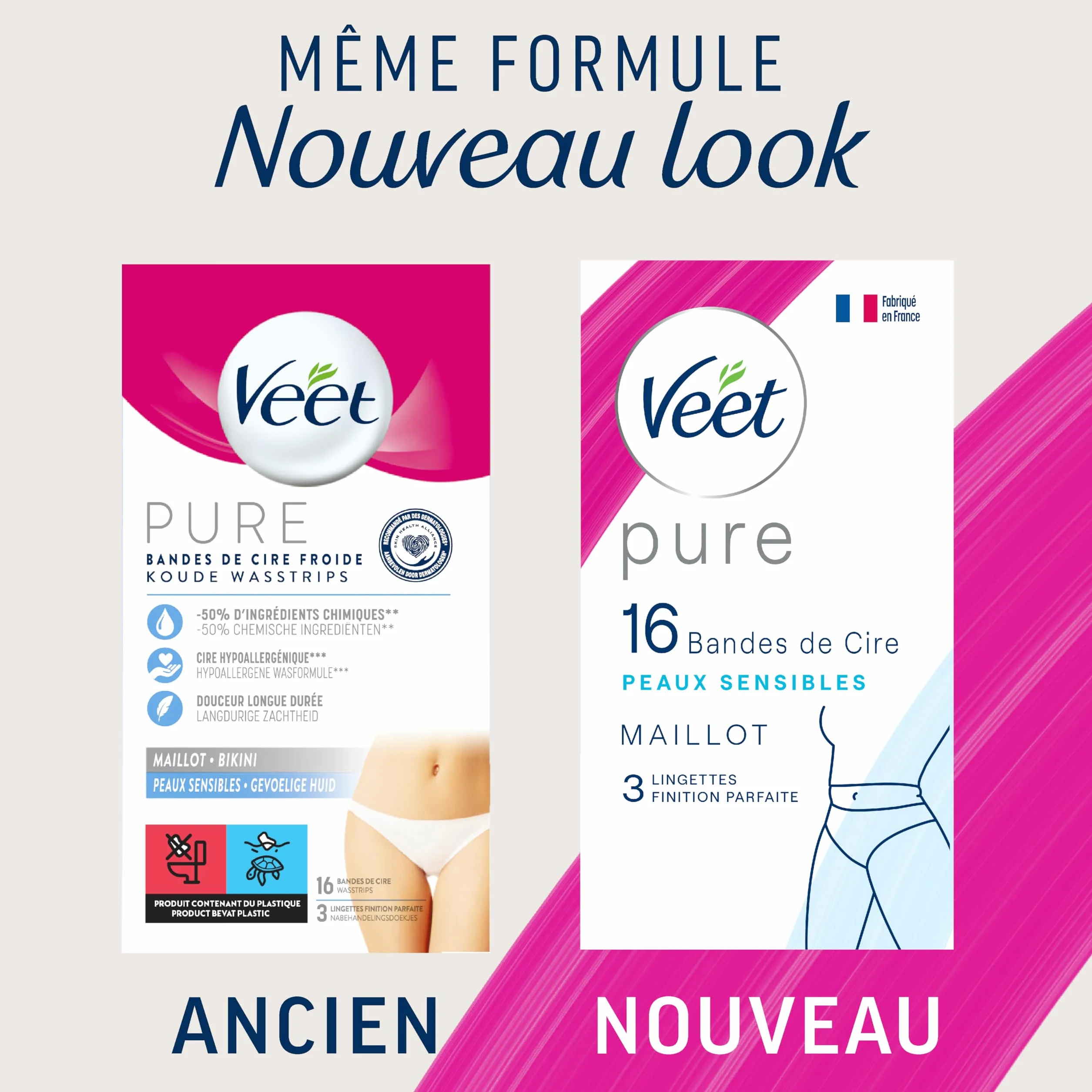 Veet - PURE Paski z zimnego wosku Koszulka - Skóra wrażliwa x 16