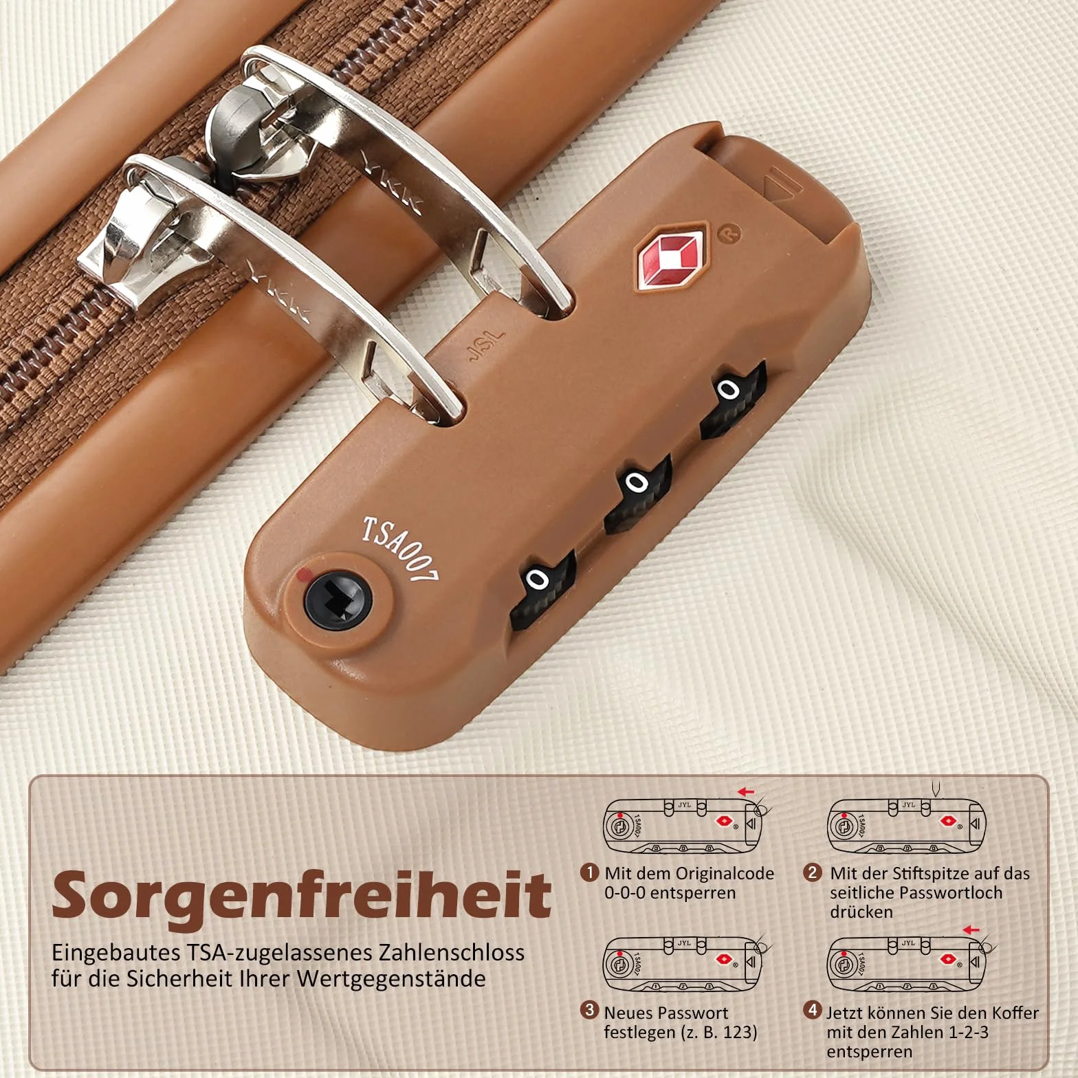 COOLIFE Walizka podróżna na kółkach, z twardego tworzywa ABS, 4 rolki, zamek TSA, zawiera 1 torbę podróżną i 1 kosmetyczkę, niebieski/brązowy, Großer Koffer-Set 3tlg, Duża walizka, 23 kg, bagaż