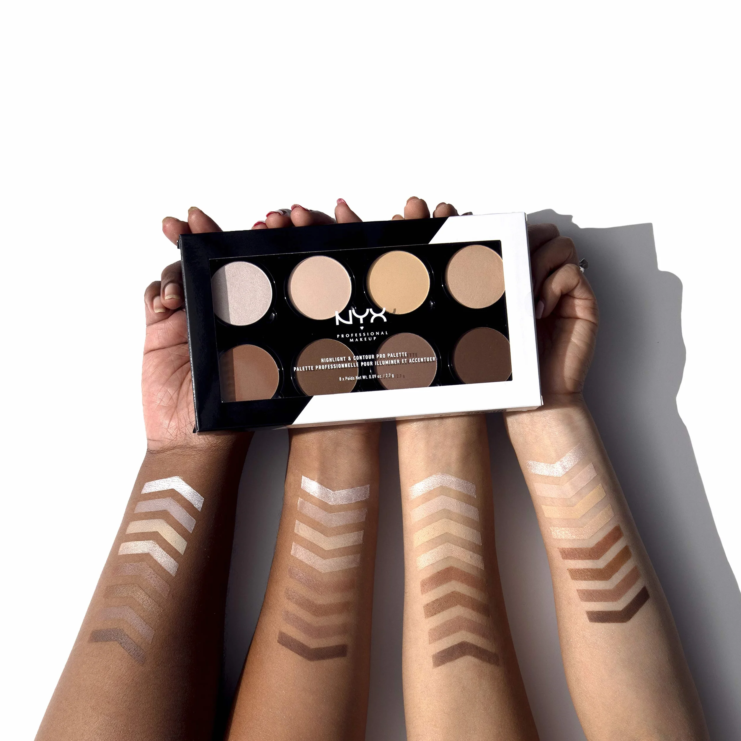 NYX Professional Makeup Highlight & Contour Pro Palette paleta do konturowania i rozświetlania twarzy, 4 prasowane rozświetlacze i 4 pudry brązujące, wymienne wkłady, 21,6 g