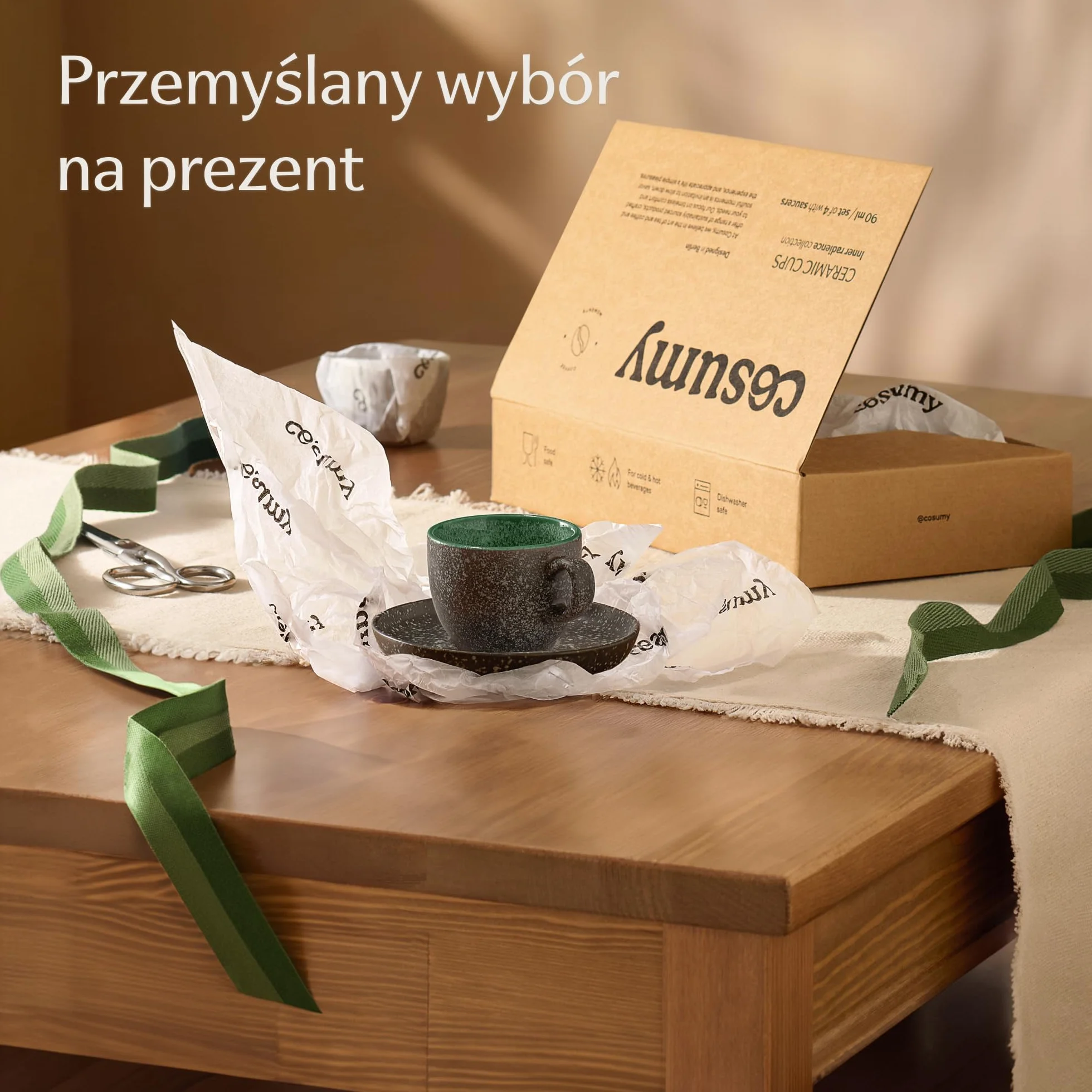Cosumy Zestaw Filiżanek do Espresso 4 x 90 ml / 3 uncji - Ceramiczne z Talerzykami – Grube Kamionkowe Naczynia z Reaktywnym Szkliwem Ręcznym - Długie Utrzymanie Ciepła (Kolorowy)